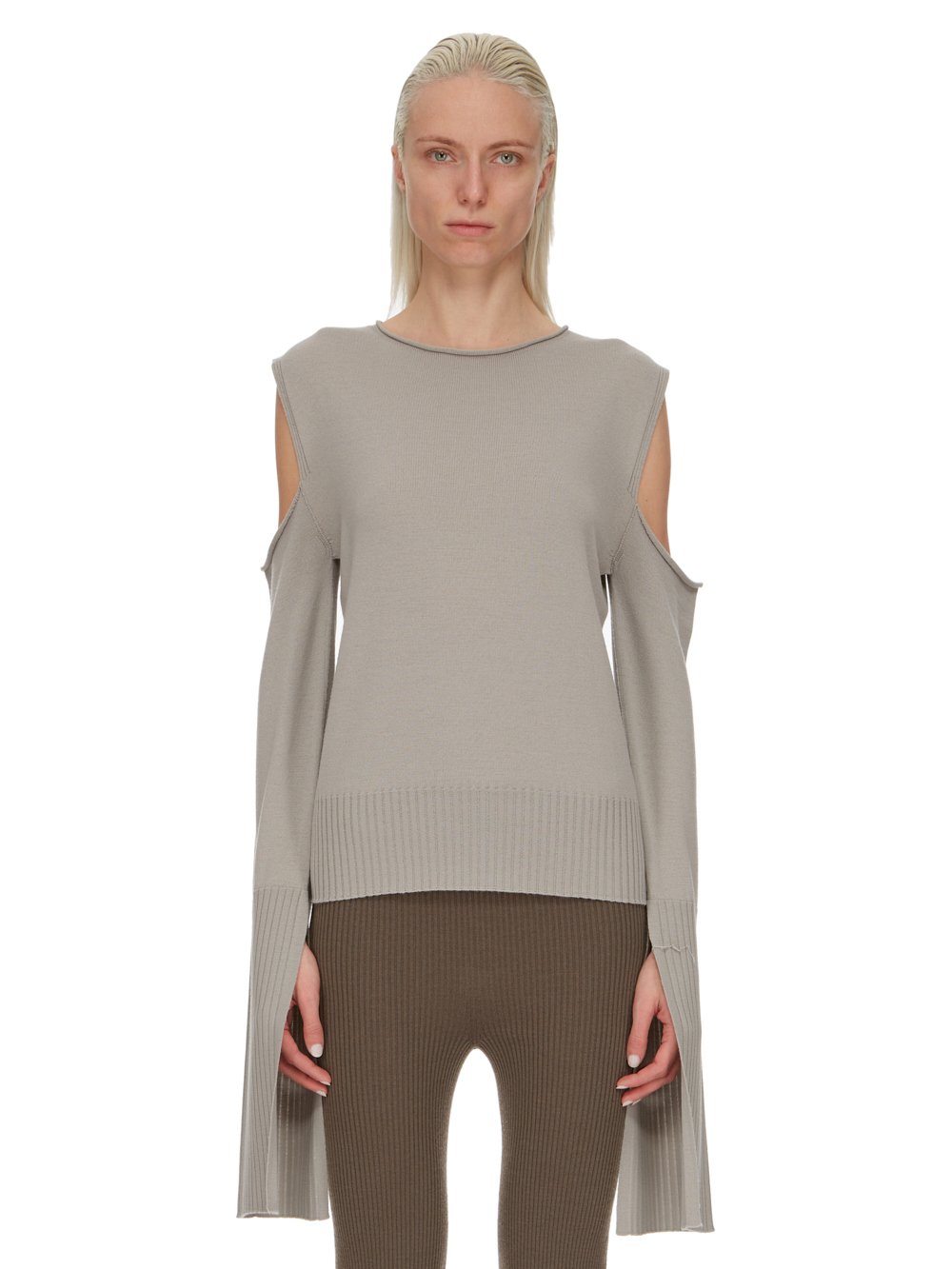 RICK OWENS FW23 LUXOR CAPE SLEEVE KNIT IN PEARL LIGHTWEIGHT RASATO KNIT