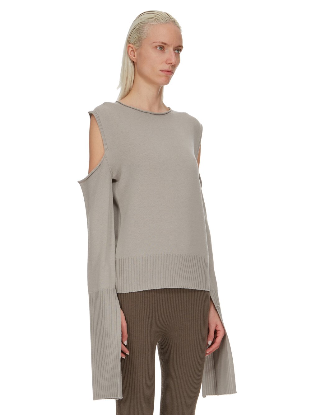 RICK OWENS FW23 LUXOR CAPE SLEEVE KNIT IN PEARL LIGHTWEIGHT RASATO KNIT