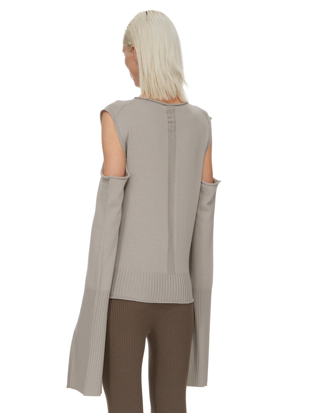 RICK OWENS FW23 LUXOR CAPE SLEEVE KNIT IN PEARL LIGHTWEIGHT RASATO KNIT