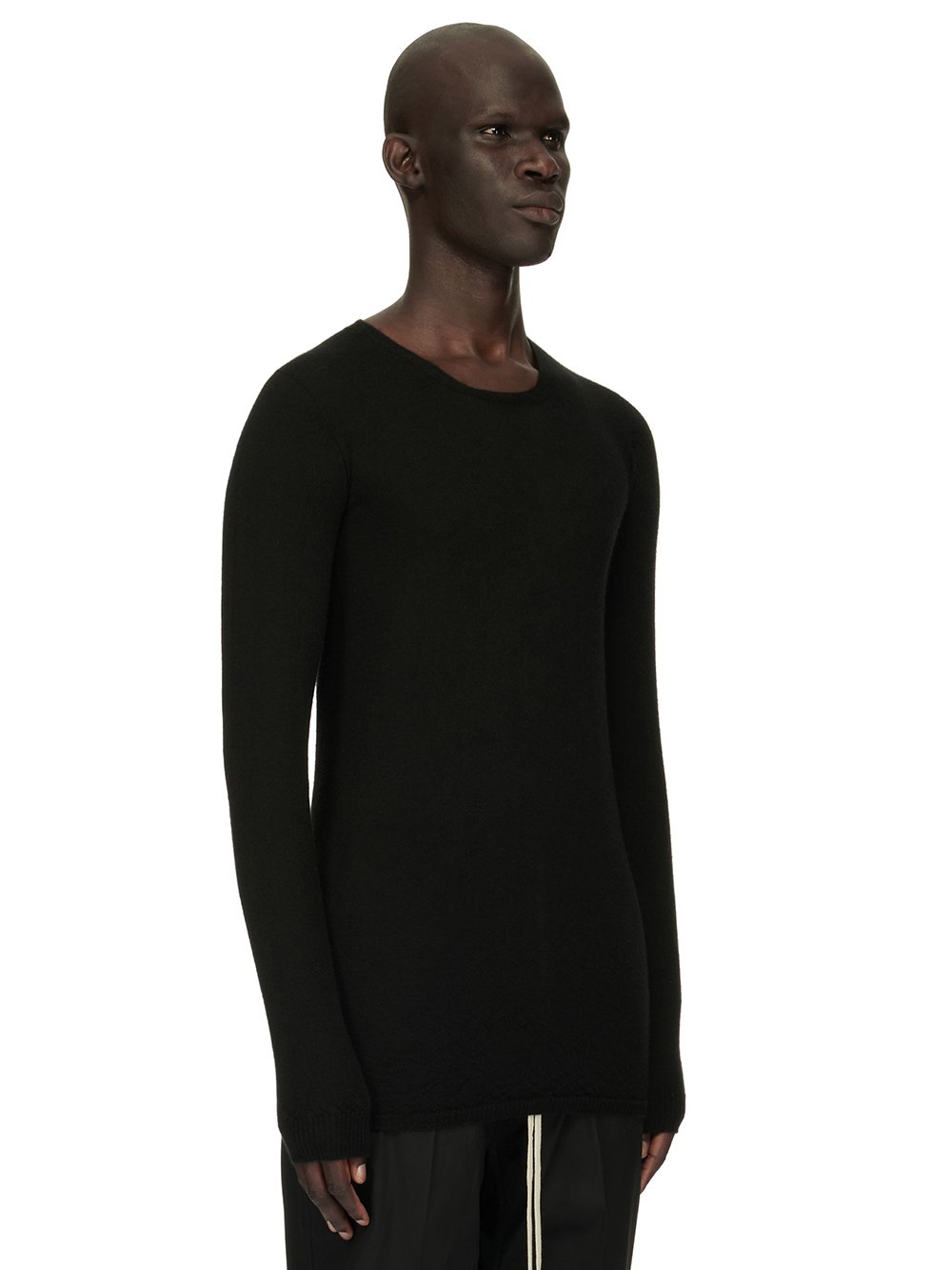 RICK OWENS FOREVER ROUND NECK SWEATER IN BLACK LIGHTWEIGHT RASATO KNIT