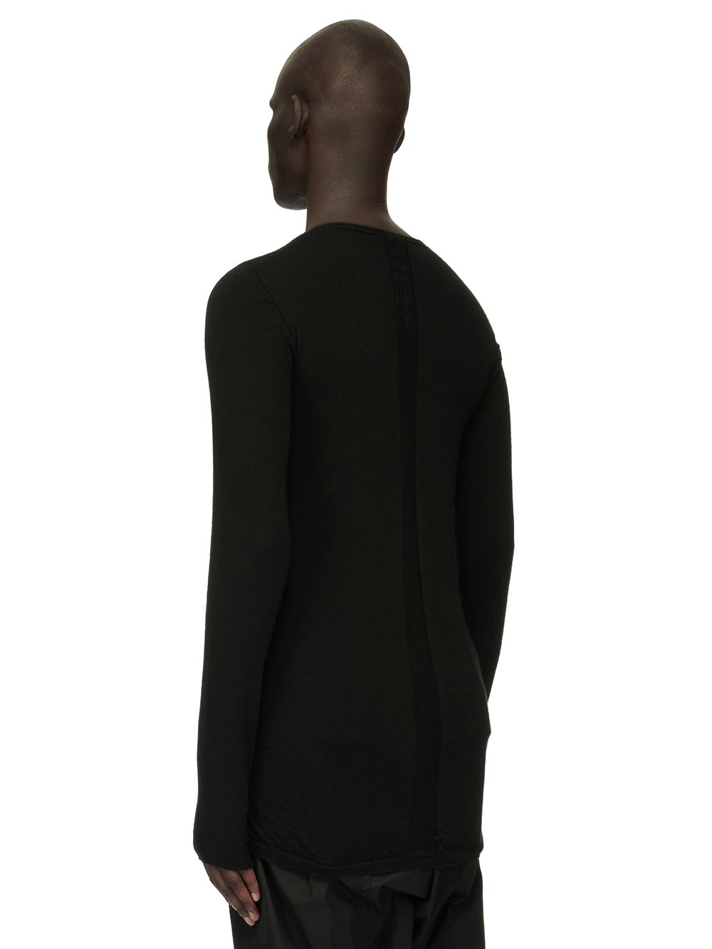 RICK OWENS FOREVER ROUND NECK SWEATER IN BLACK LIGHTWEIGHT RASATO KNIT