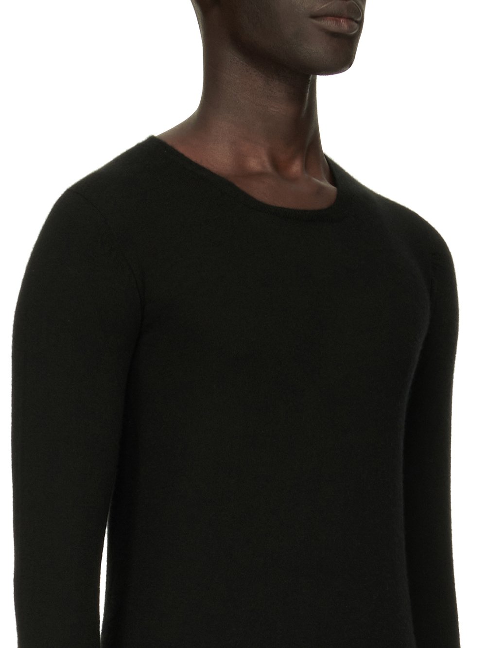 RICK OWENS FOREVER ROUND NECK SWEATER IN BLACK LIGHTWEIGHT RASATO KNIT