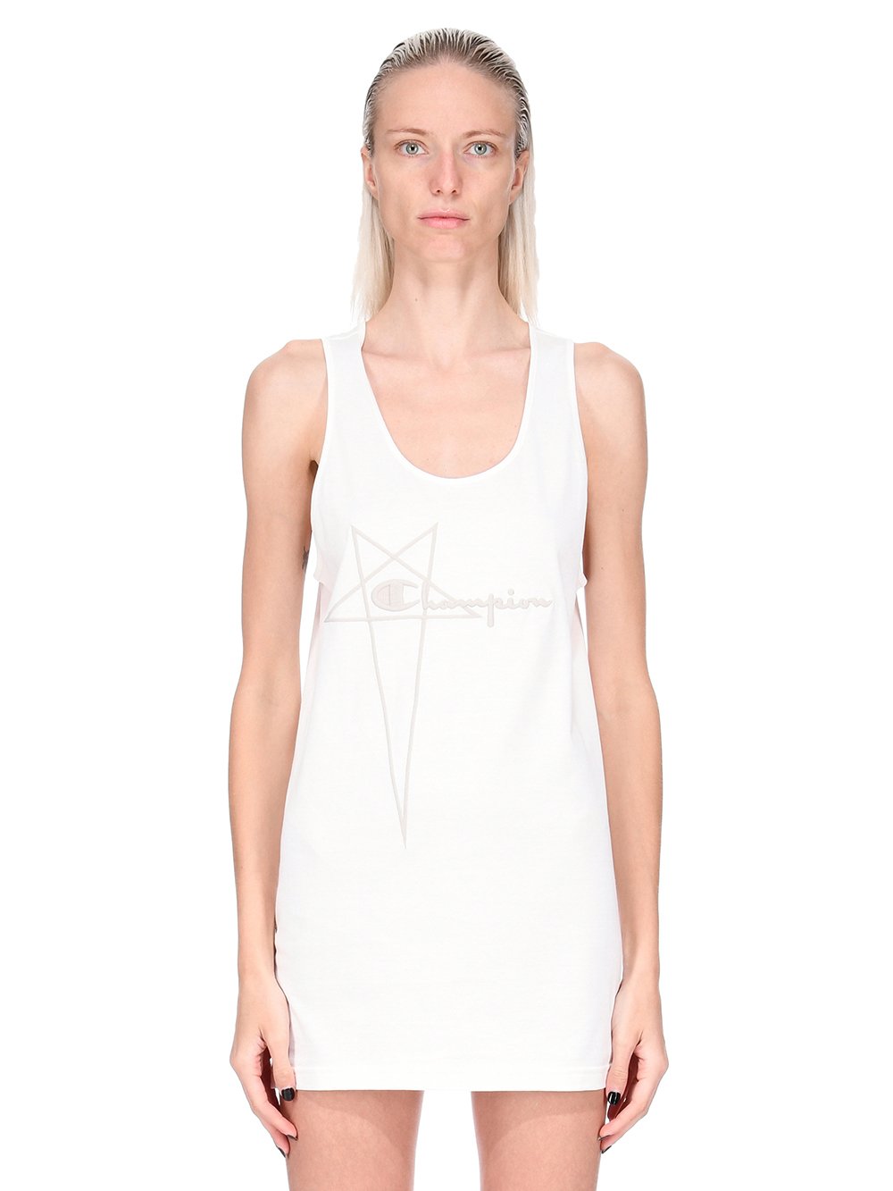 CHAMPION X RICK OWENS BASKETBALL DRESS IN MILK WHITE MEDIUM WEIGHT COTTON JERSEY 