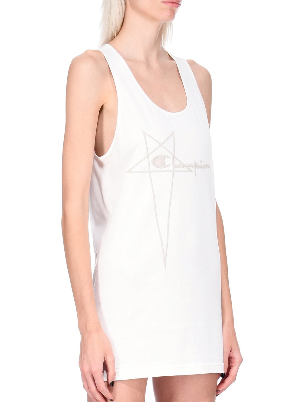 CHAMPION X RICK OWENS BASKETBALL DRESS IN MILK WHITE MEDIUM WEIGHT COTTON JERSEY 