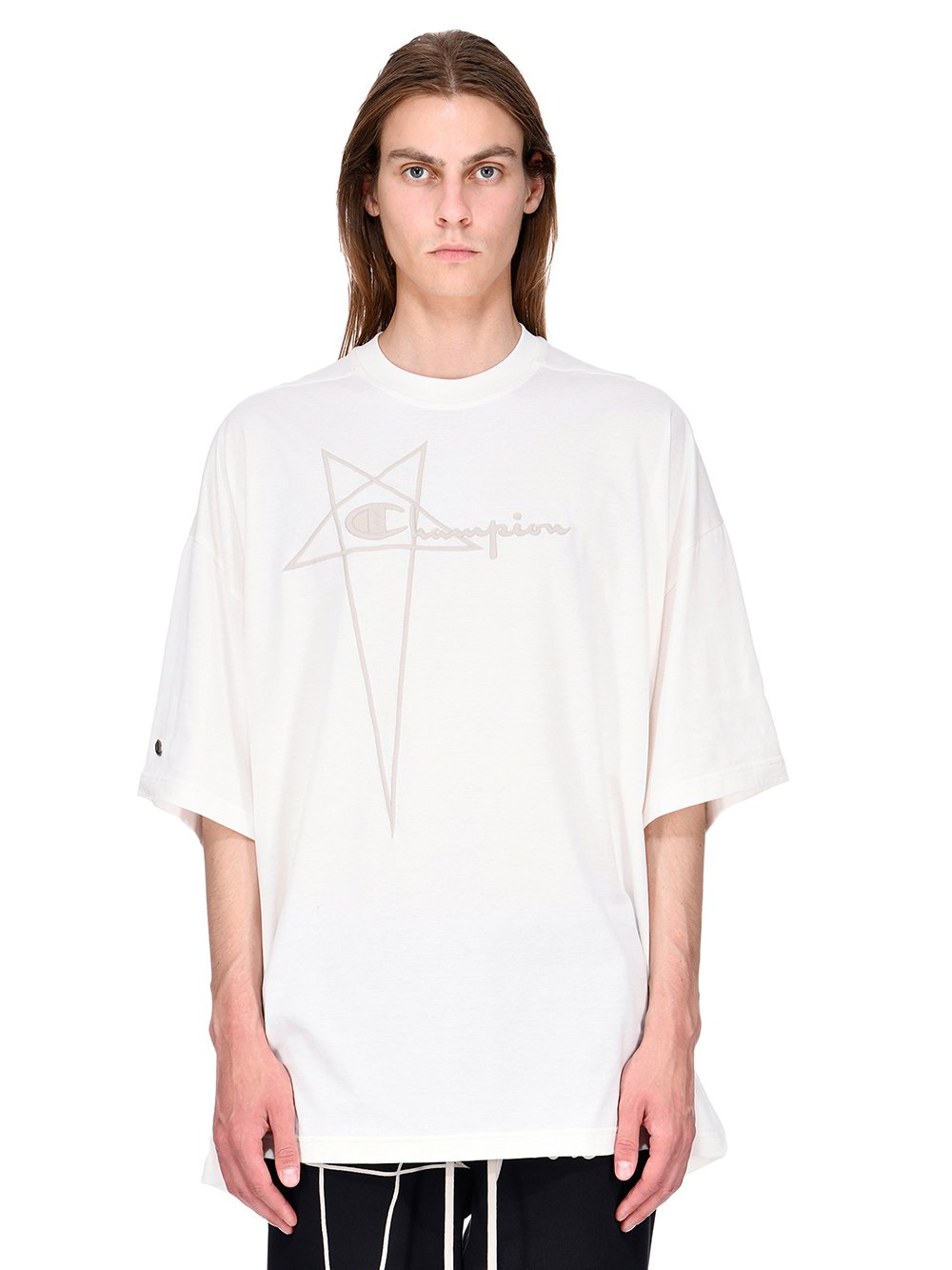 CHAMPION X RICK OWENS TOMMY T IN MILK WHITE MEDIUM WEIGHT COTTON JERSEY 