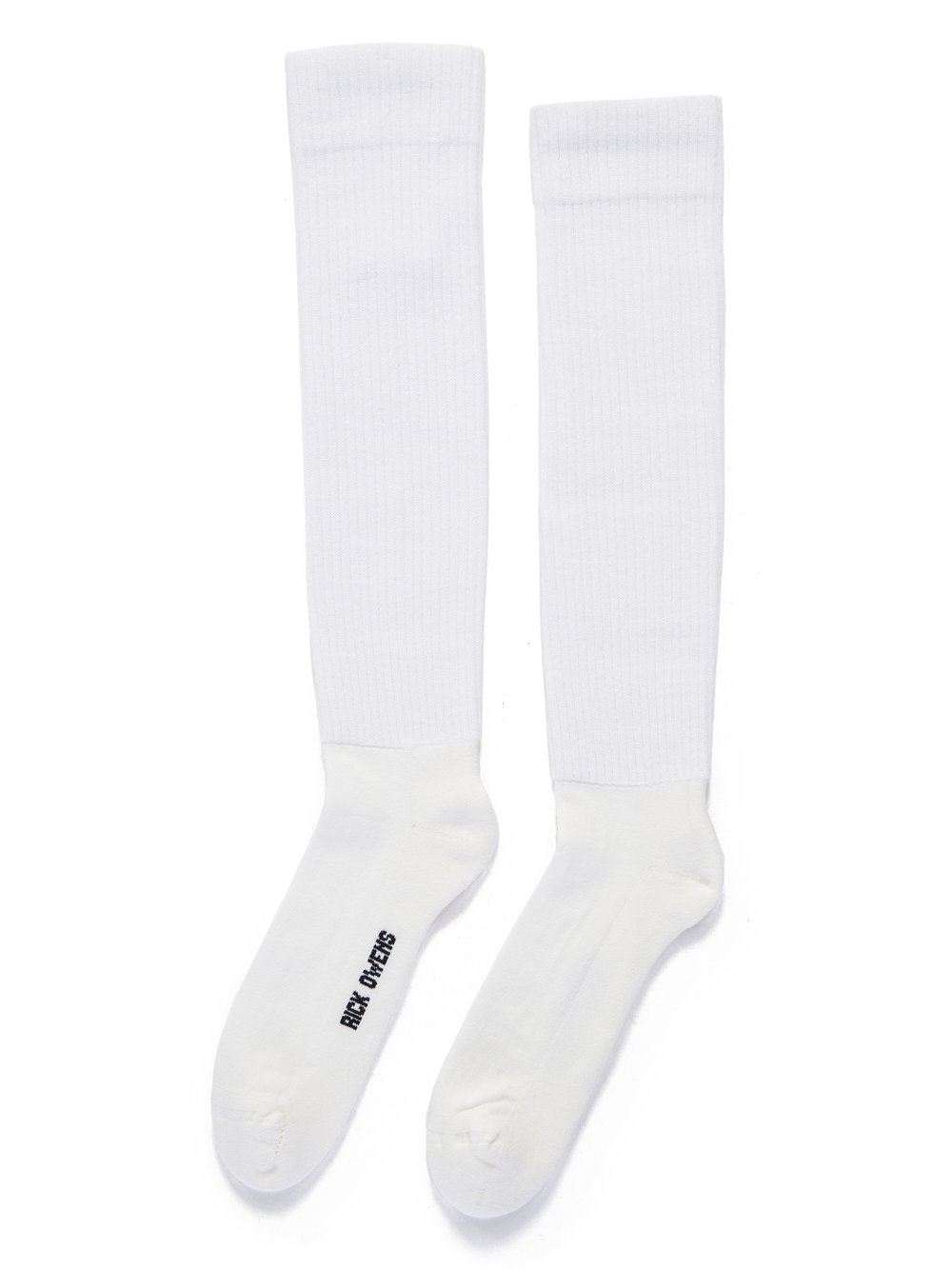 RICK OWENS FW23 LUXOR KNEE HIGH SOCKS IN MILK AND BLACK COTTON KNIT