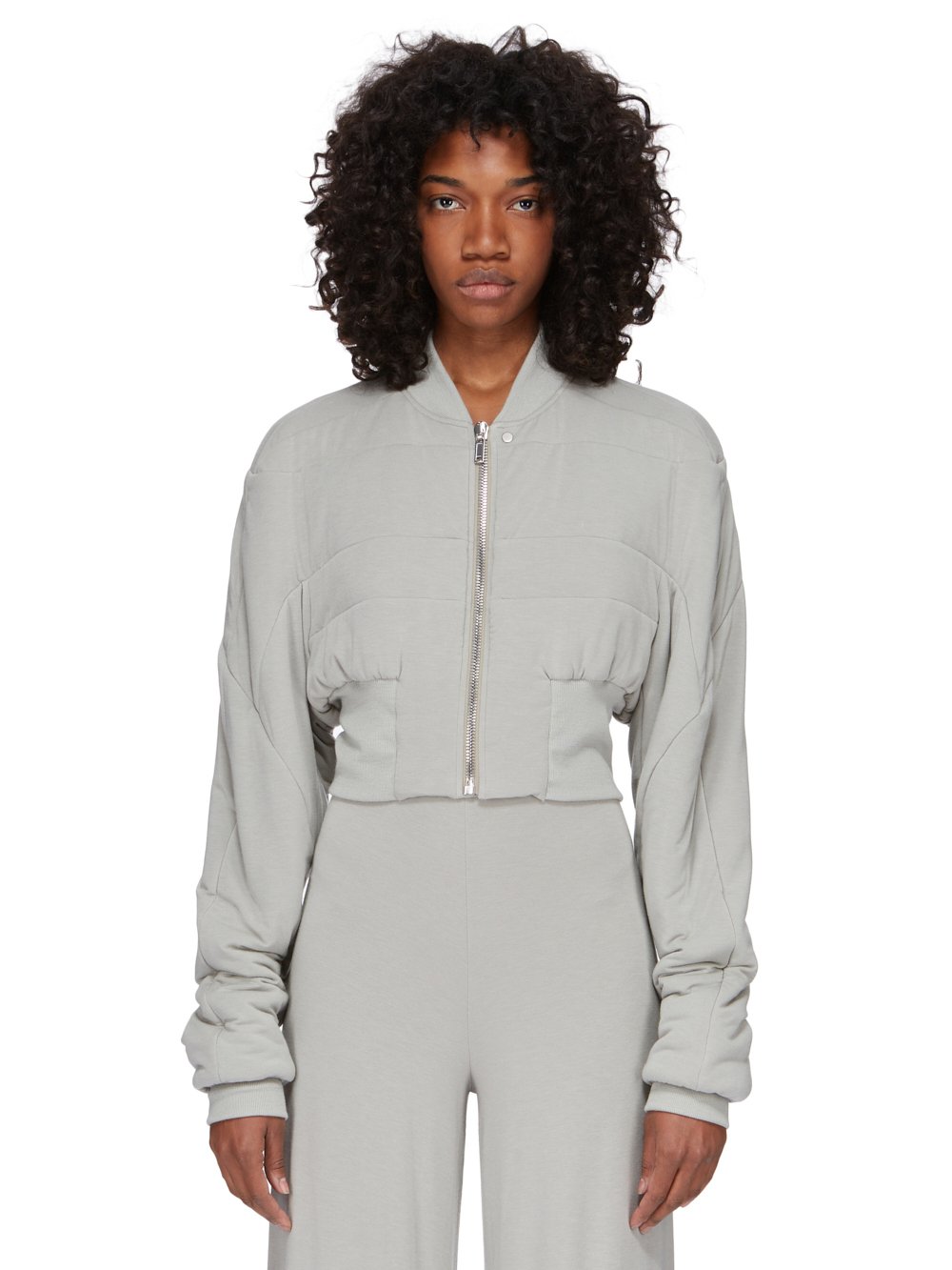 RICK OWENS LILIES FW23 LUXOR COLLAGE BOMBER IN PEARL MODAL CASHMERE JERSEY RICK OWENS LILIES FW23 LUXOR COLLAGE BOMBER IN PEARL MODAL CASHMERE JERSEY