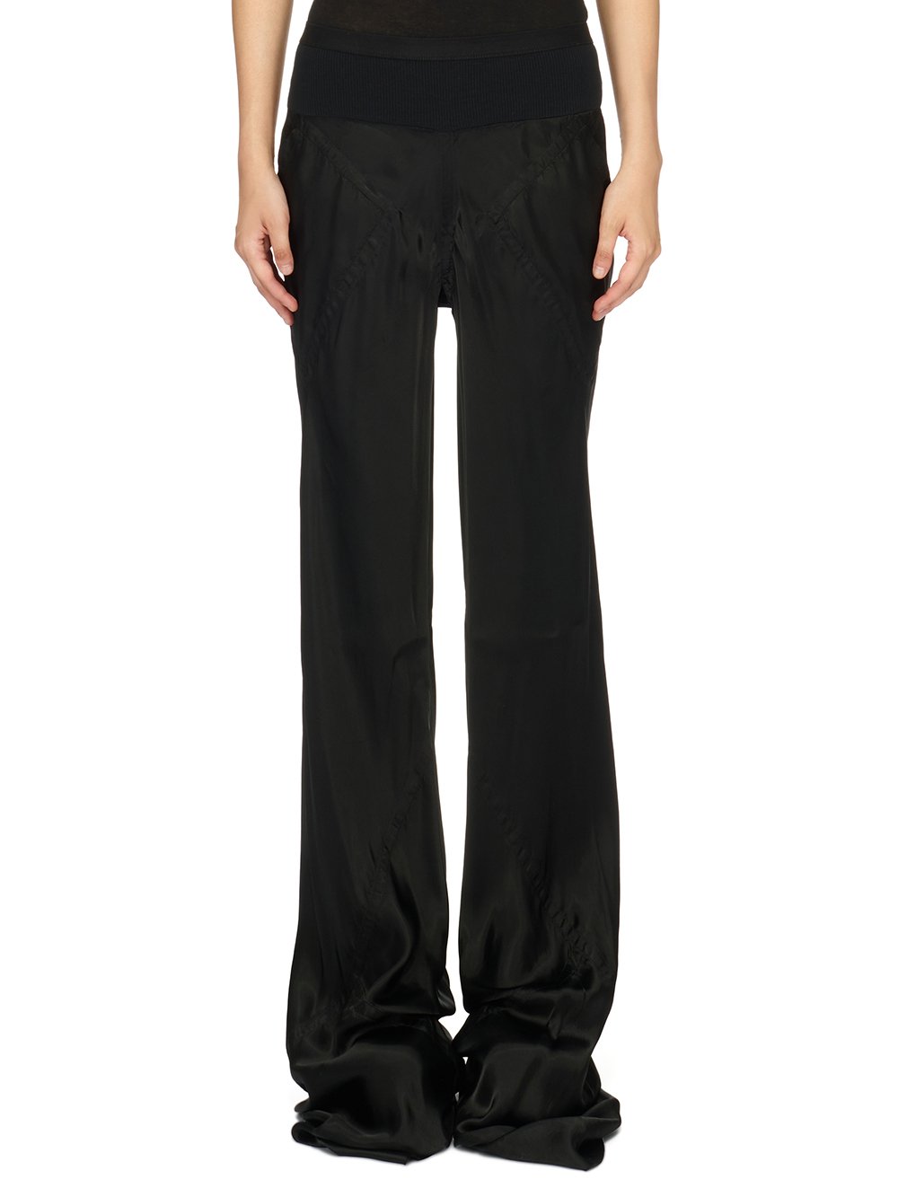 RICK OWENS FW23 LUXOR BIAS IN BLACK CUPRO SATIN RICK OWENS FW23 LUXOR BIAS IN BLACK CUPRO SATIN