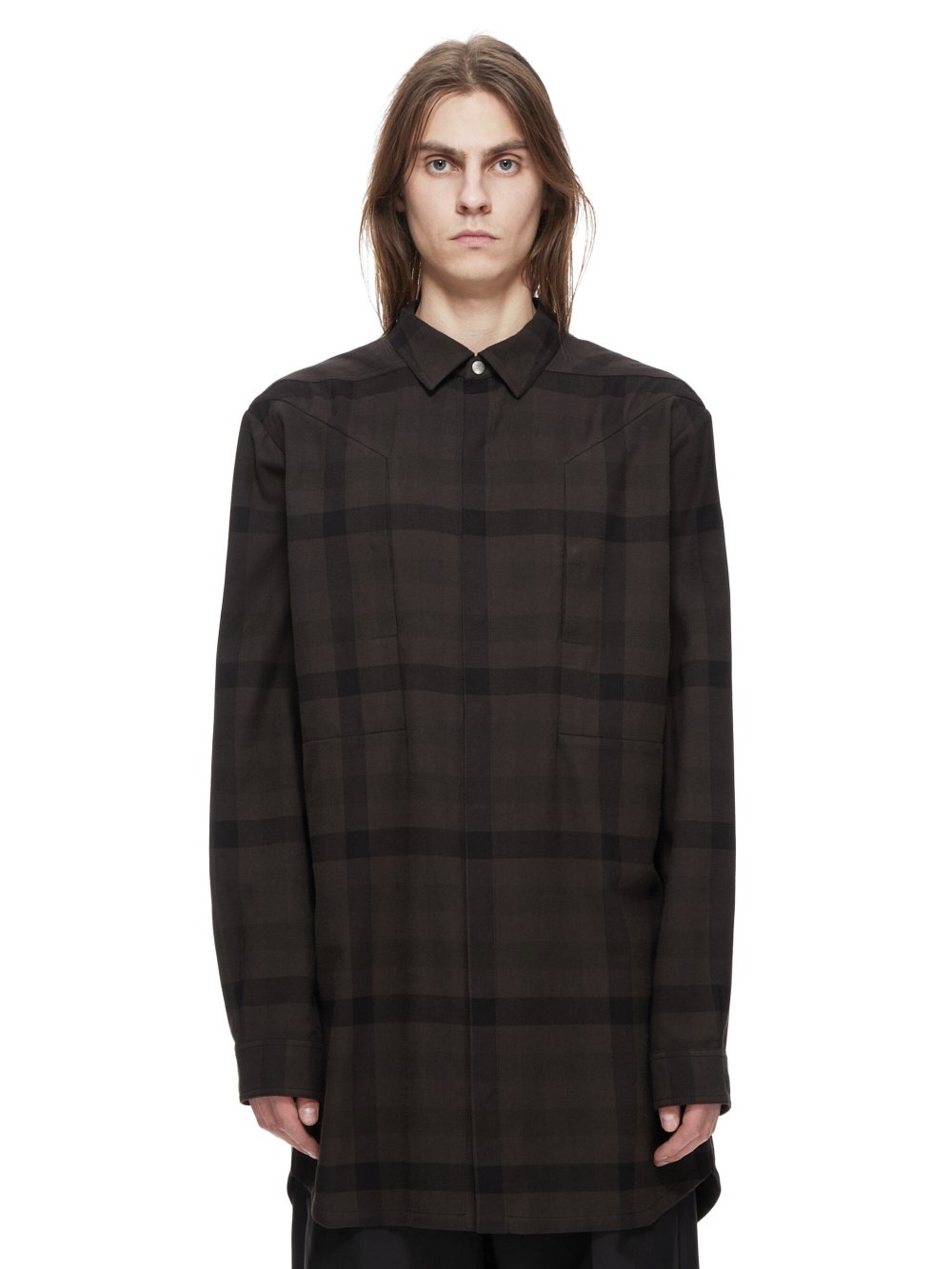 RICK OWENS FW23 LUXOR JUMBO FOGPOCKET OUTERSHIRT IN COTTON PLAID