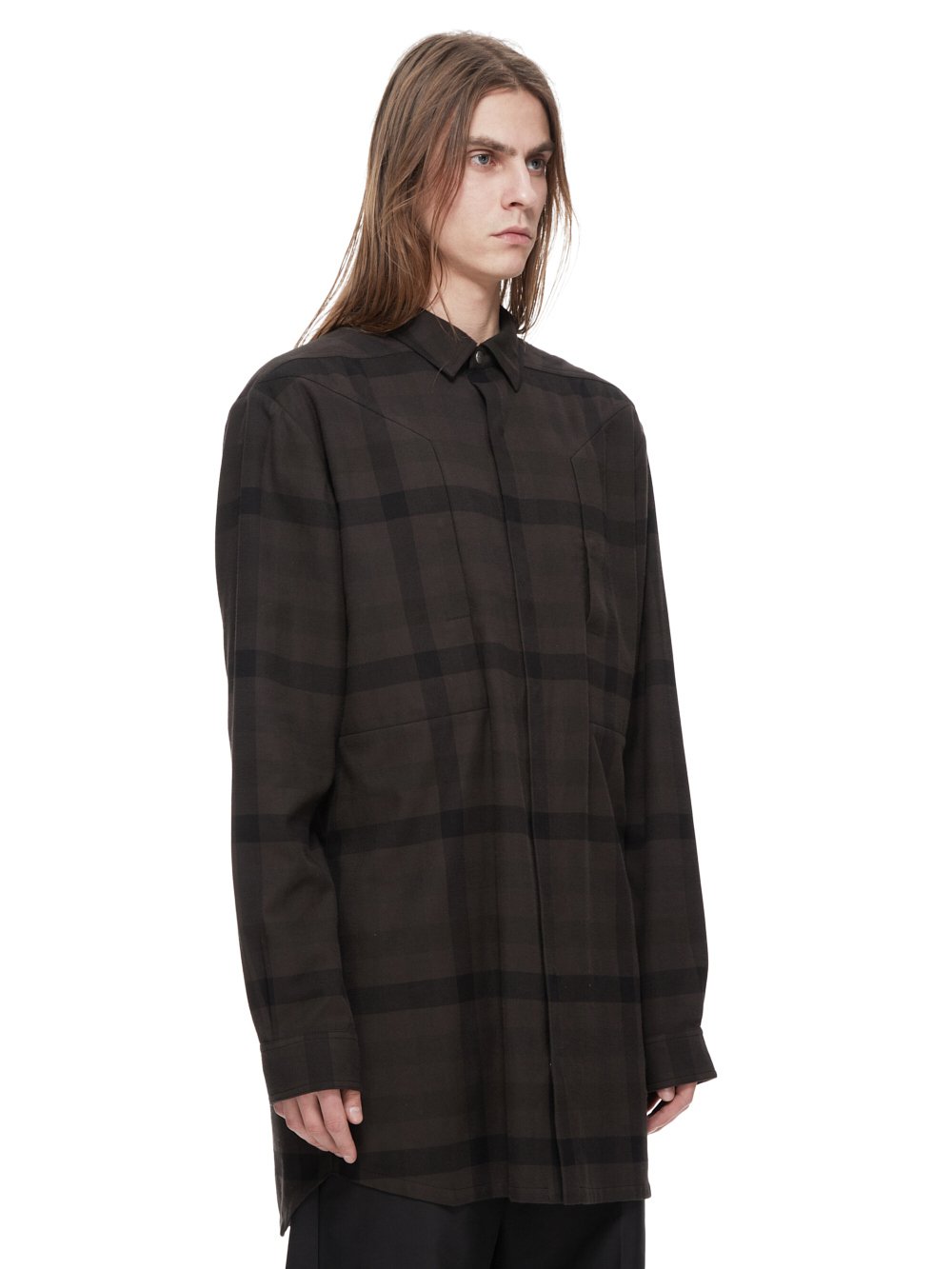 RICK OWENS FW23 LUXOR JUMBO FOGPOCKET OUTERSHIRT IN COTTON PLAID