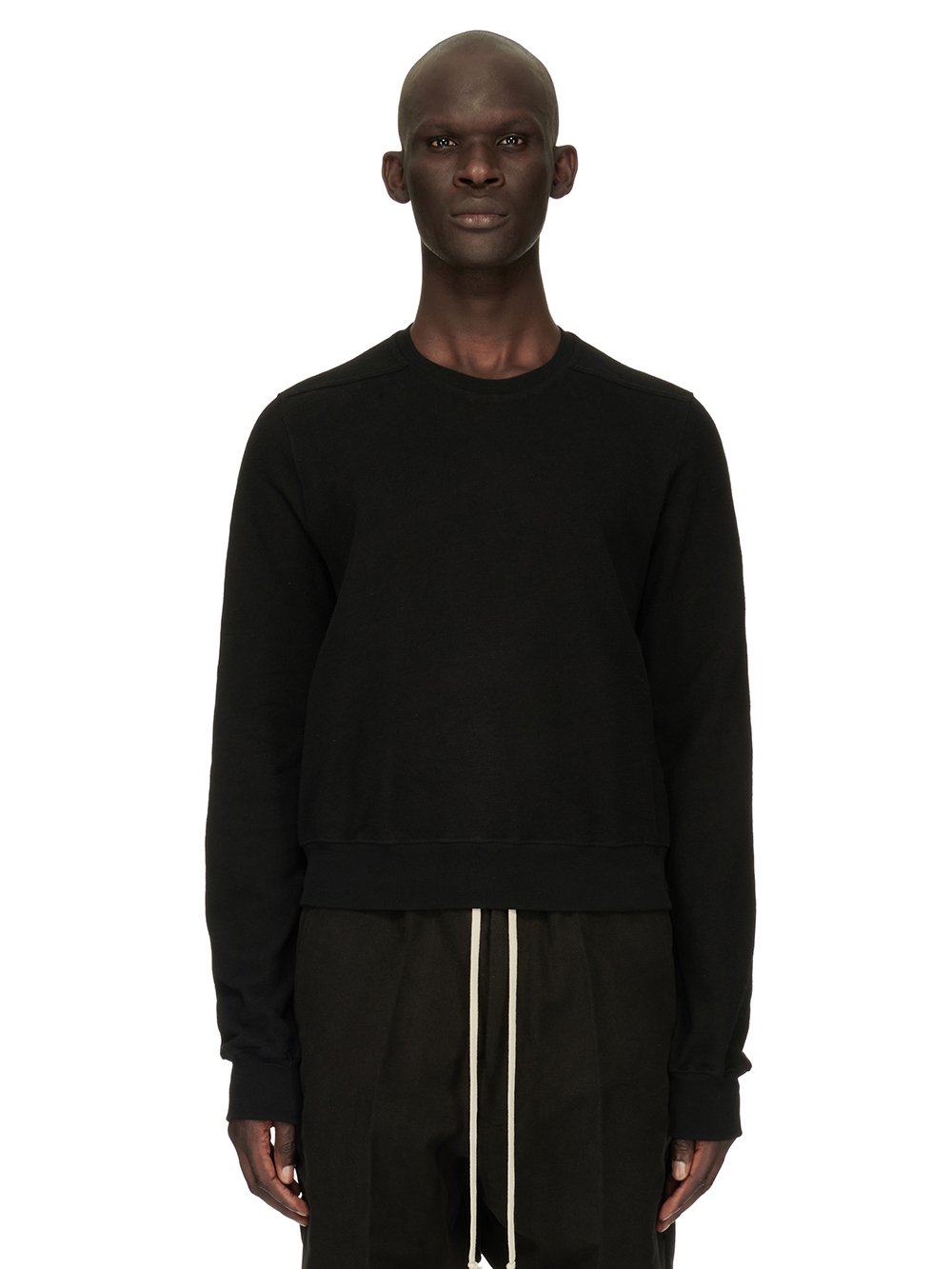 RICK OWENS FW23 LUXOR CROPPED CREWNECK SWEAT IN BLACK BIGARZATO JERSEY 