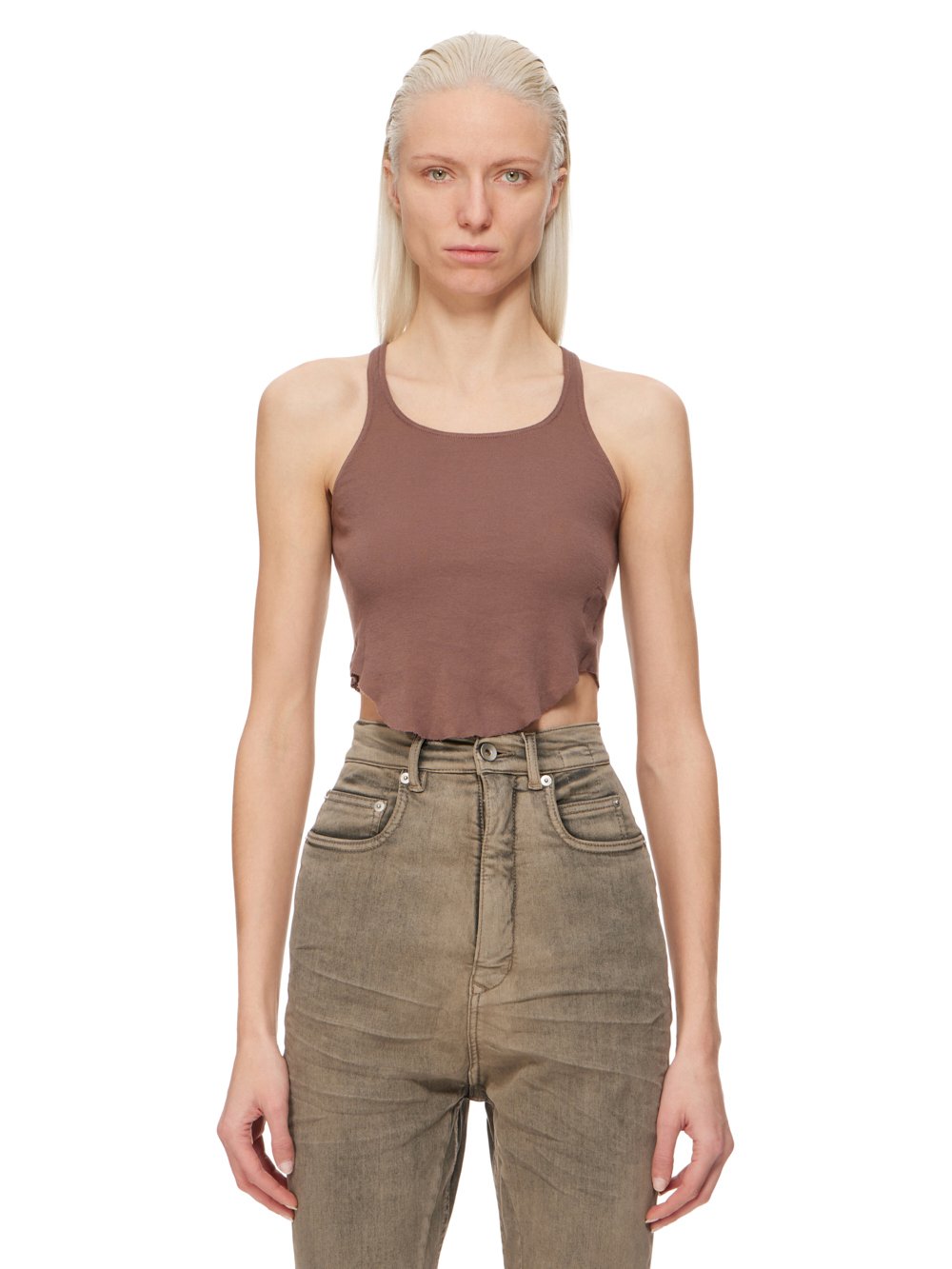 DRKSHDW FW23 LUXOR BASIC TANK CROPPED IN MAUVE LIGHTWEIGHT COTTON GAUZE JERSEY 