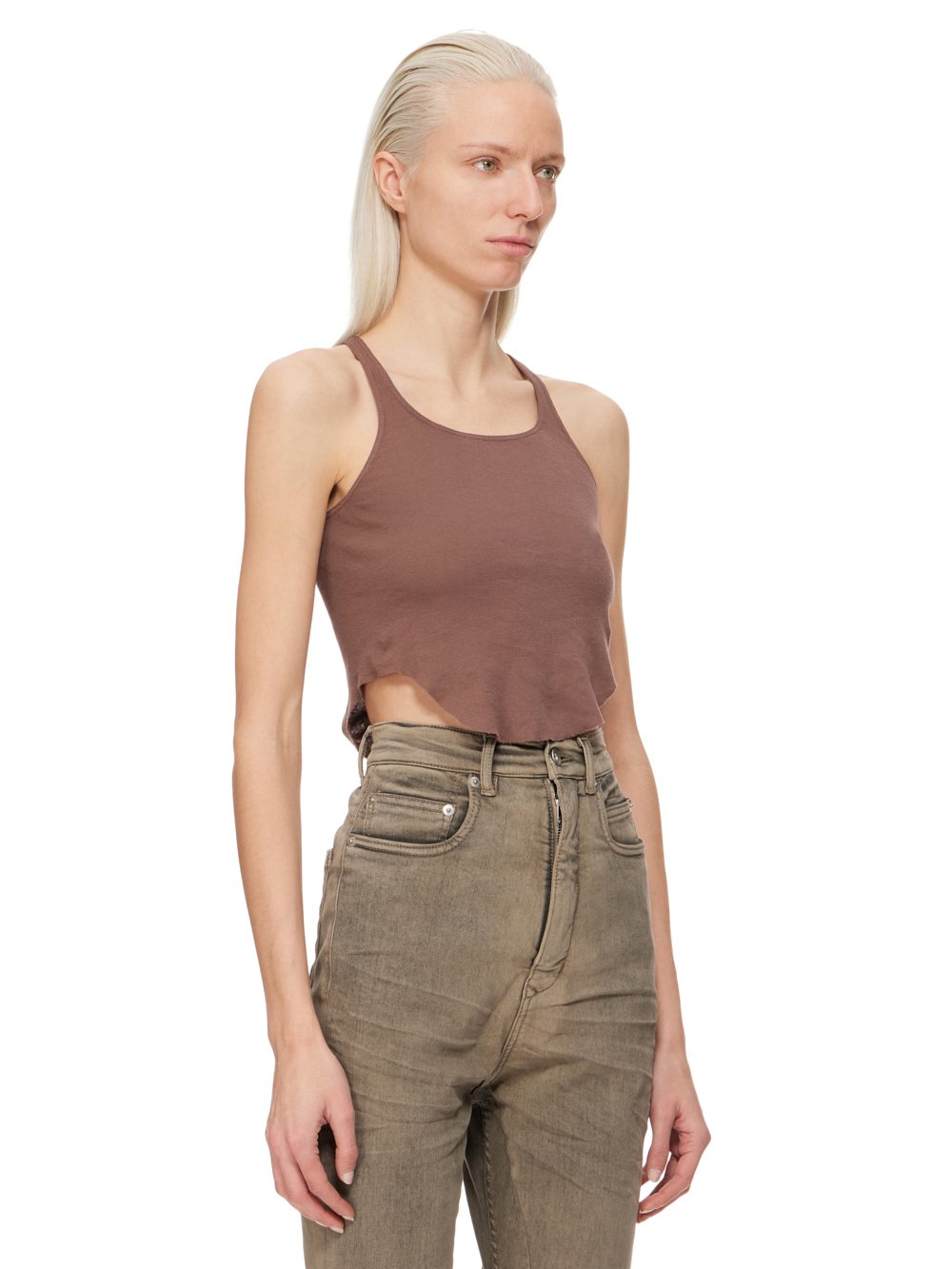 DRKSHDW FW23 LUXOR BASIC TANK CROPPED IN MAUVE LIGHTWEIGHT COTTON GAUZE JERSEY 