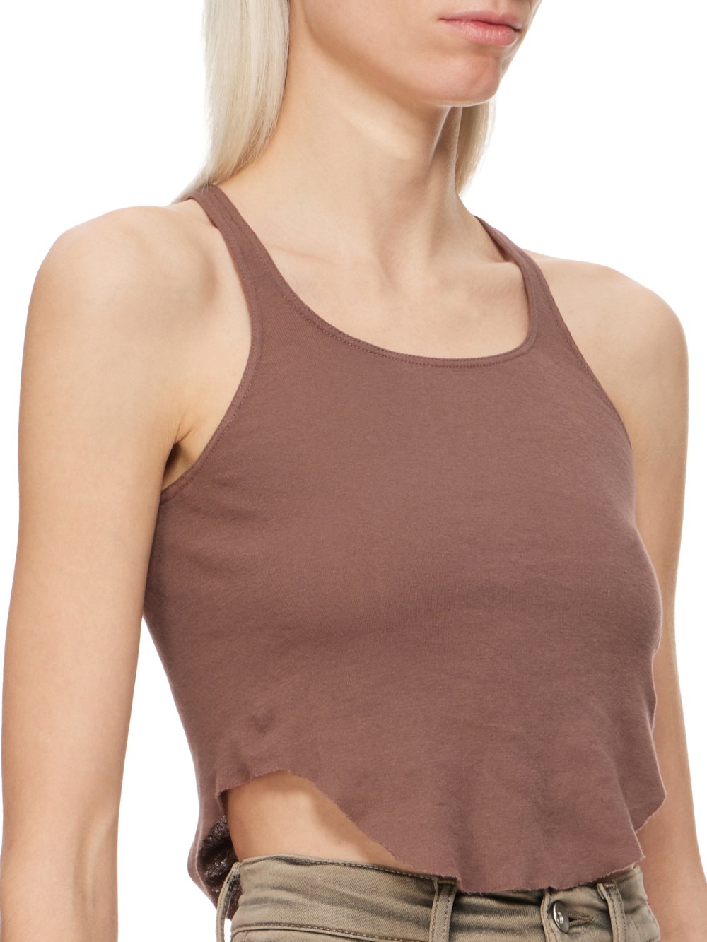 DRKSHDW FW23 LUXOR BASIC TANK CROPPED IN MAUVE LIGHTWEIGHT COTTON GAUZE JERSEY 