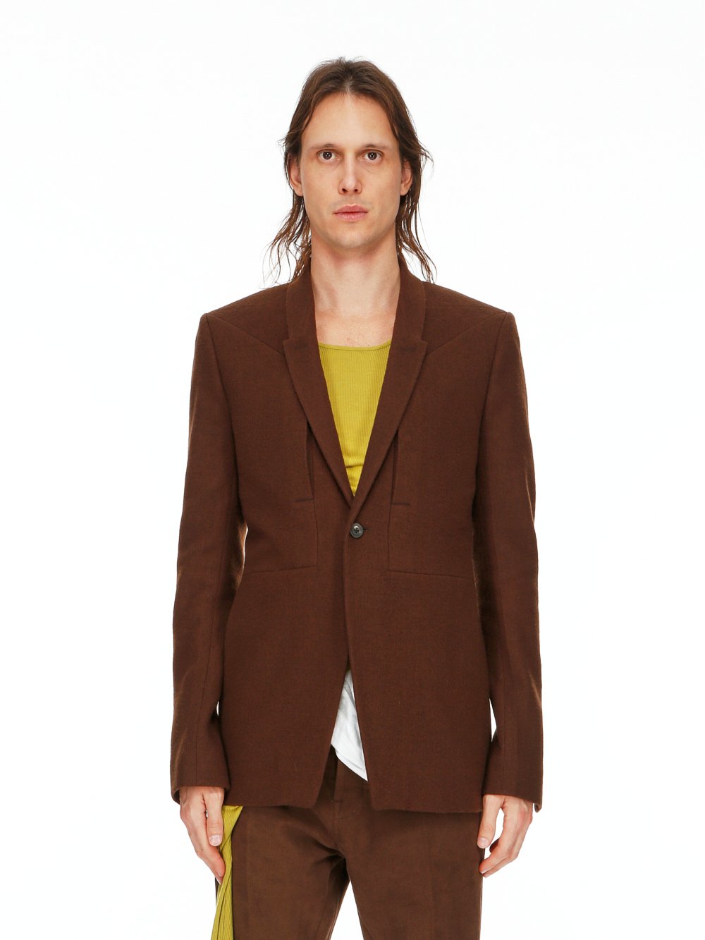 RICK OWENS FW23 LUXOR SOFT SOFT BLAZER IN BROWN SOFT WOOL FLANNEL