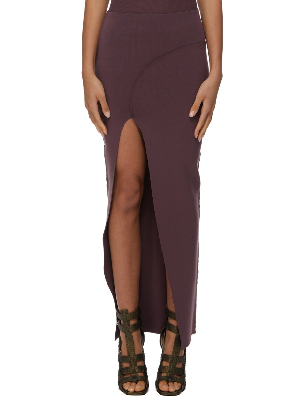 RICK OWENS FW23 LUXOR THERESA SKIRT IN AMETHYST STRETCH VISCOSE KNIT RICK OWENS FW23 LUXOR THERESA SKIRT IN AMETHYST STRETCH VISCOSE KNIT