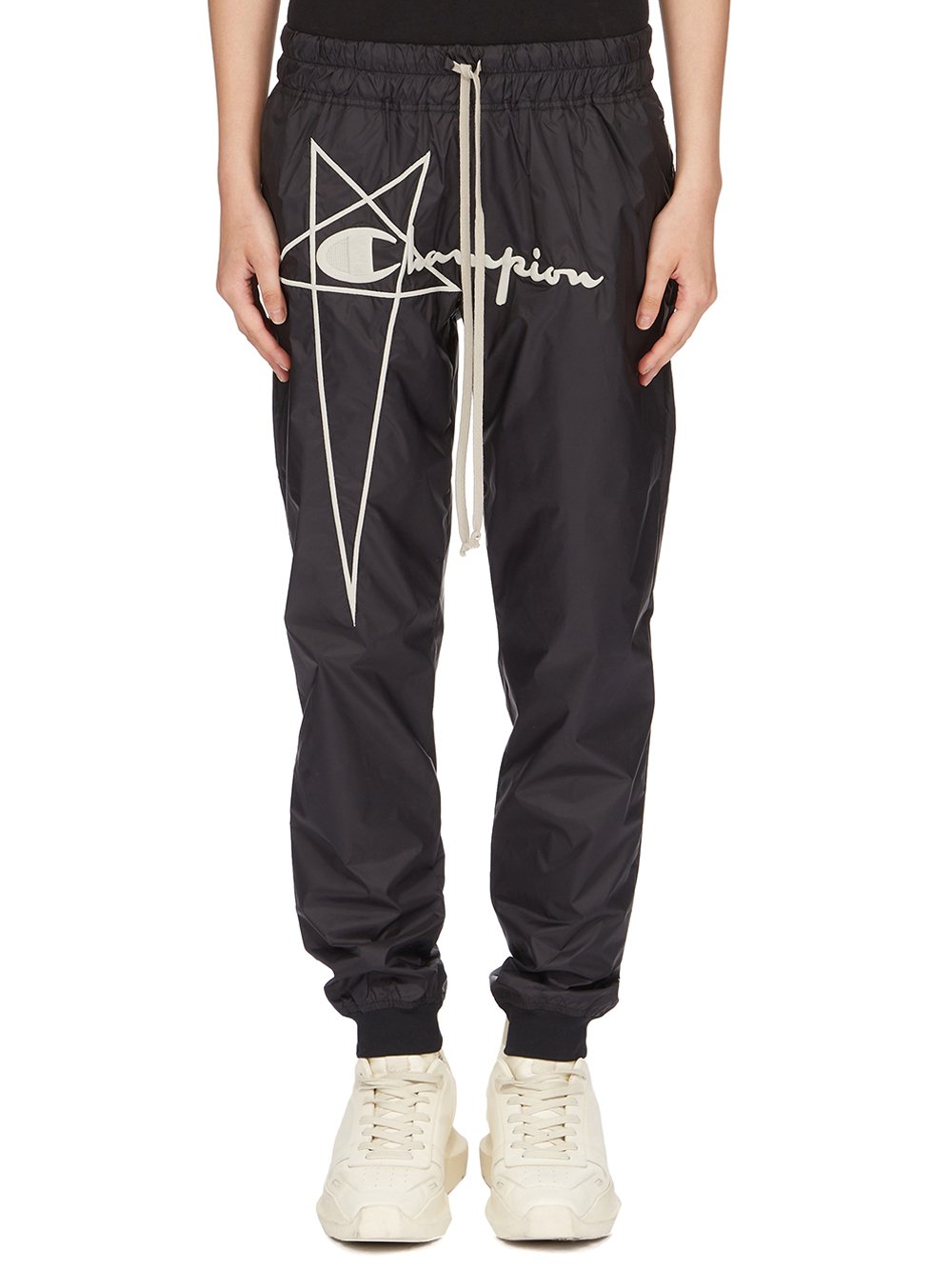 CHAMPION X RICK OWENS JOGGERS IN BLACK RECYCLED NYLON