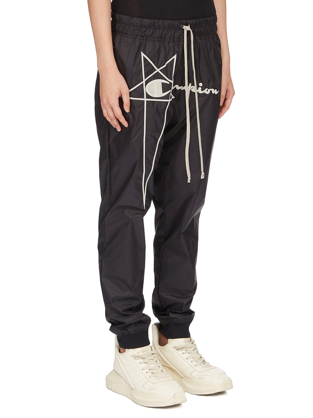 CHAMPION X RICK OWENS JOGGERS IN BLACK RECYCLED NYLON