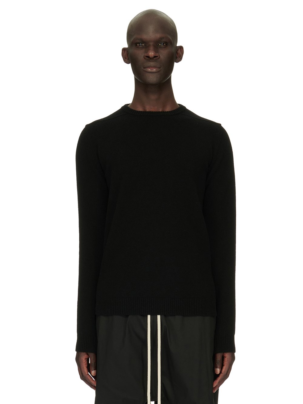 RICK OWENS FW23 LUXOR BIKER ROUND NECK IN BLACK RECYCLED CASHMERE KNIT