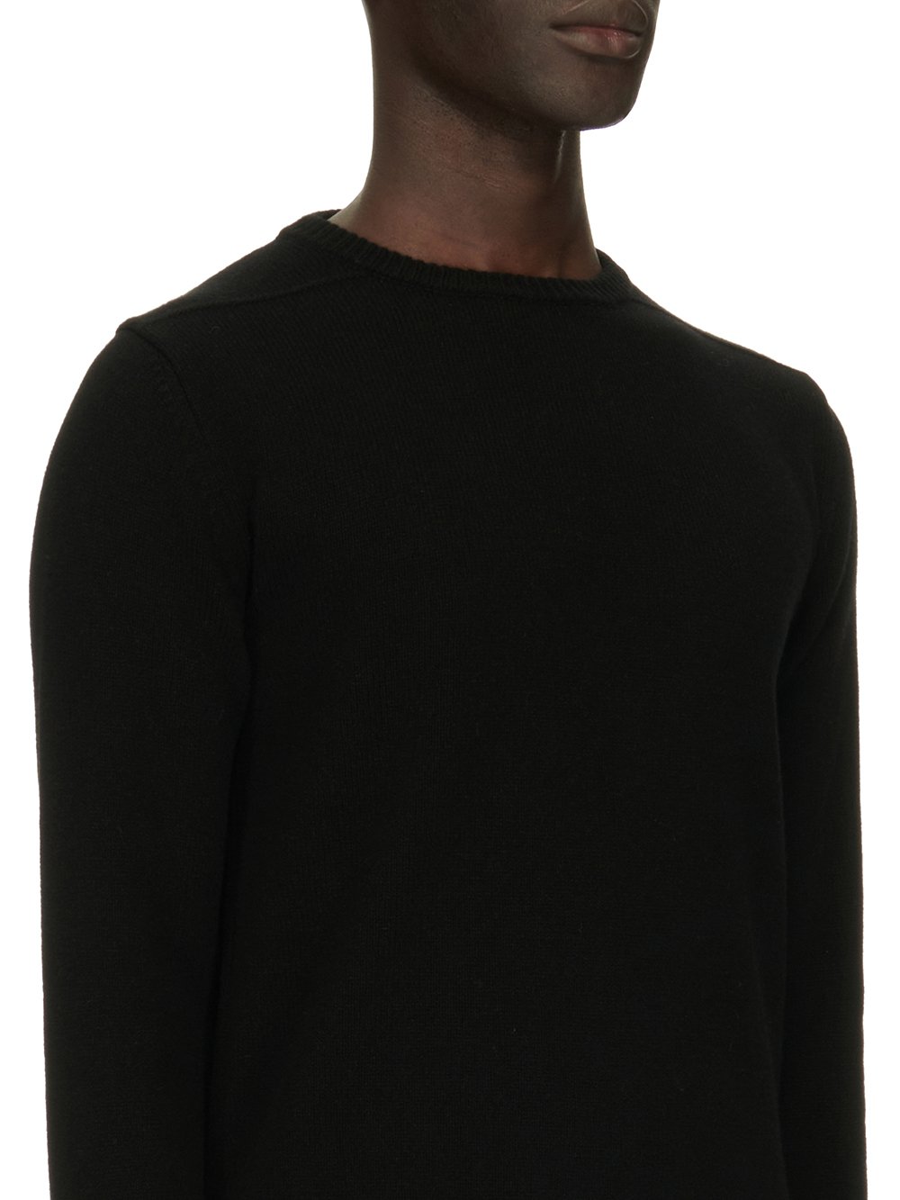 RICK OWENS FW23 LUXOR BIKER ROUND NECK IN BLACK RECYCLED CASHMERE KNIT