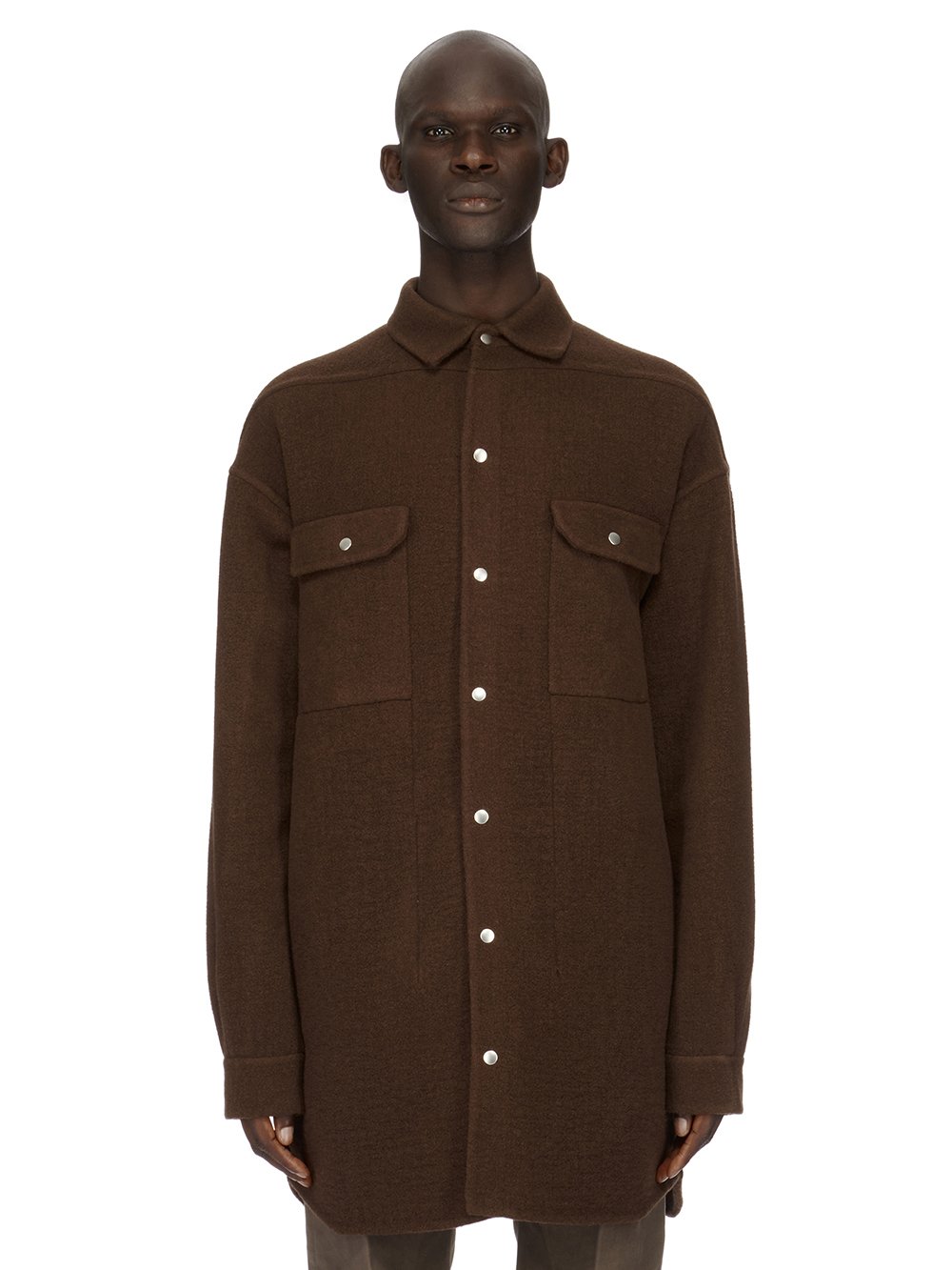 RICK OWENS FW23 LUXOR OVERSIZED OUTERSHIRT IN BROWN DOUBLE CASHMERE