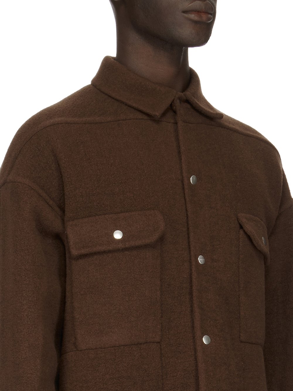 RICK OWENS FW23 LUXOR OVERSIZED OUTERSHIRT IN BROWN DOUBLE CASHMERE