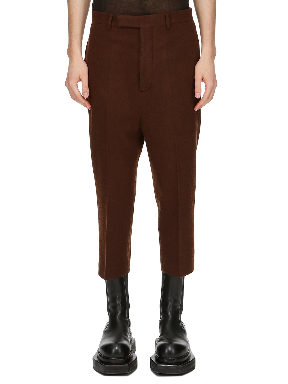 RICK OWENS FW23 LUXOR ASTAIRES CROPPED IN BROWN SOFT WOOL FLANNEL