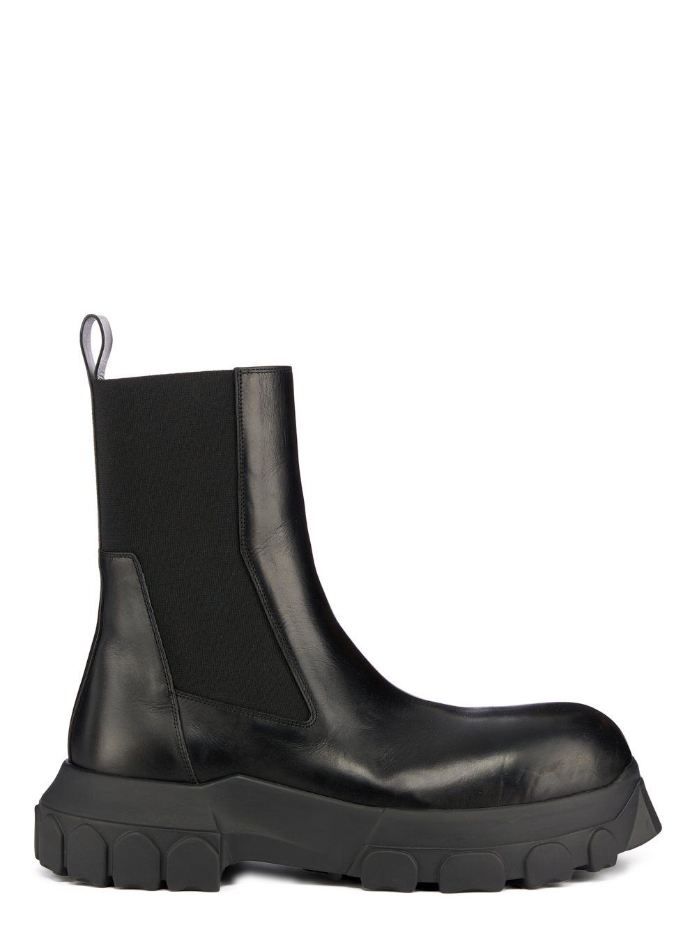 RICK OWENS FW23 LUXOR BEATLE BOZO TRACTOR IN BLACK CORTINA GREASE CALF LEATHER