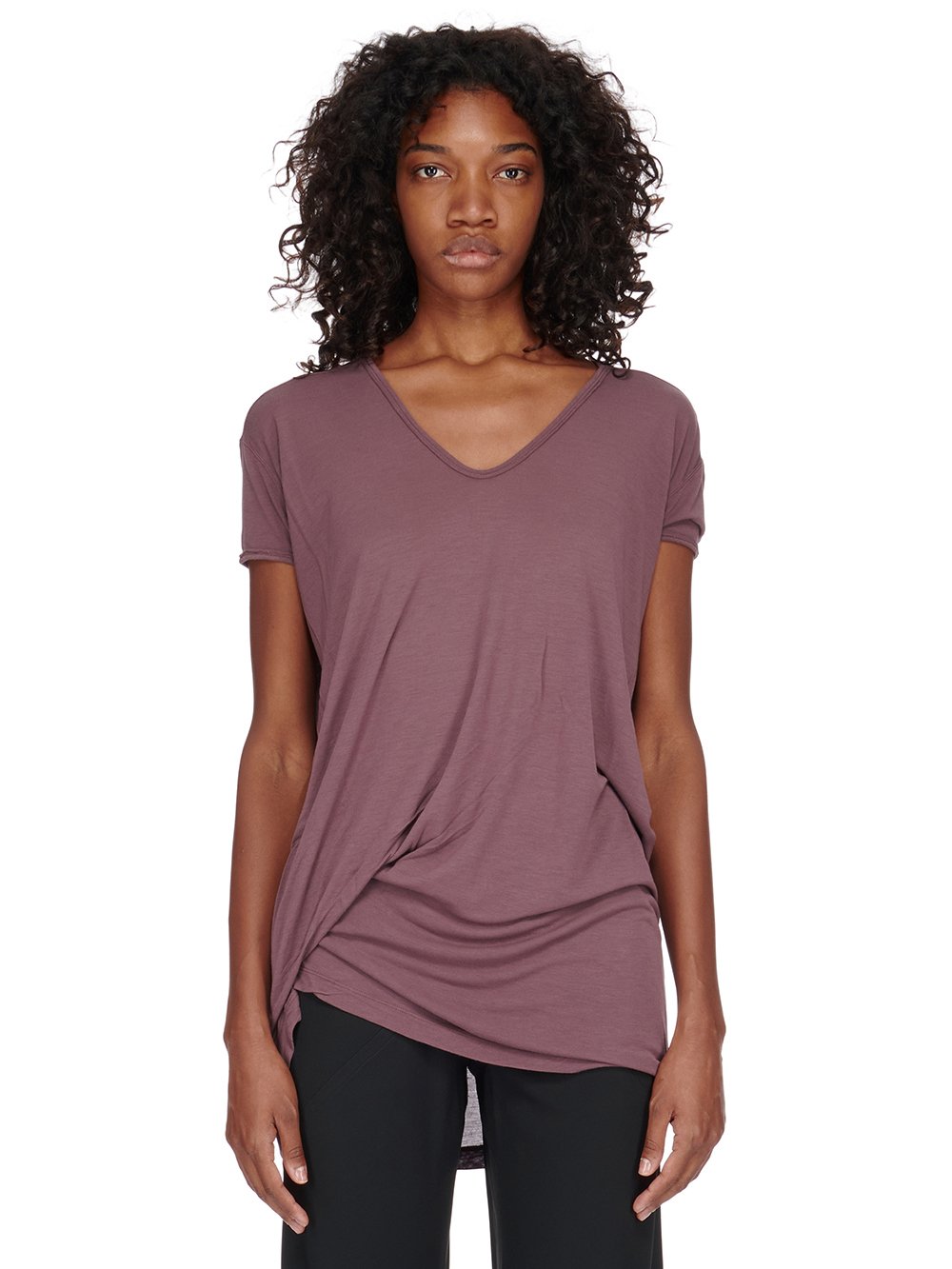 RICK OWENS FW23 LUXOR HIKED T IN AMETHYST PURPLE VISCOSE SILK JERSEY