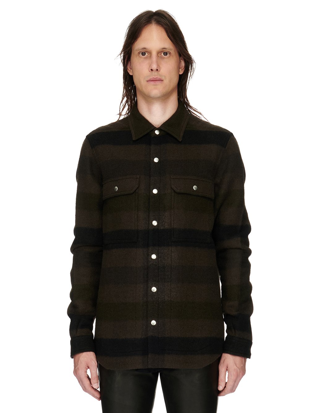 RICK OWENS FW23 LUXOR OUTERSHIRT IN BOILED WOOL PLAID