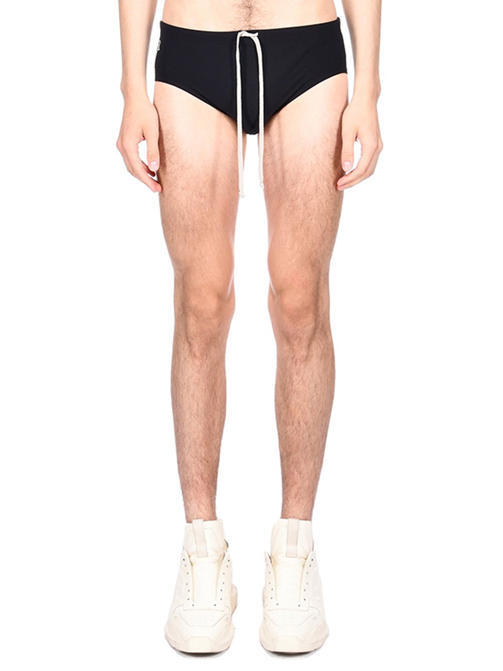 CHAMPION X RICK OWENS SWIM BRIEF IN BLACK RECYCLED NYLON SWIMWEAR JERSEY