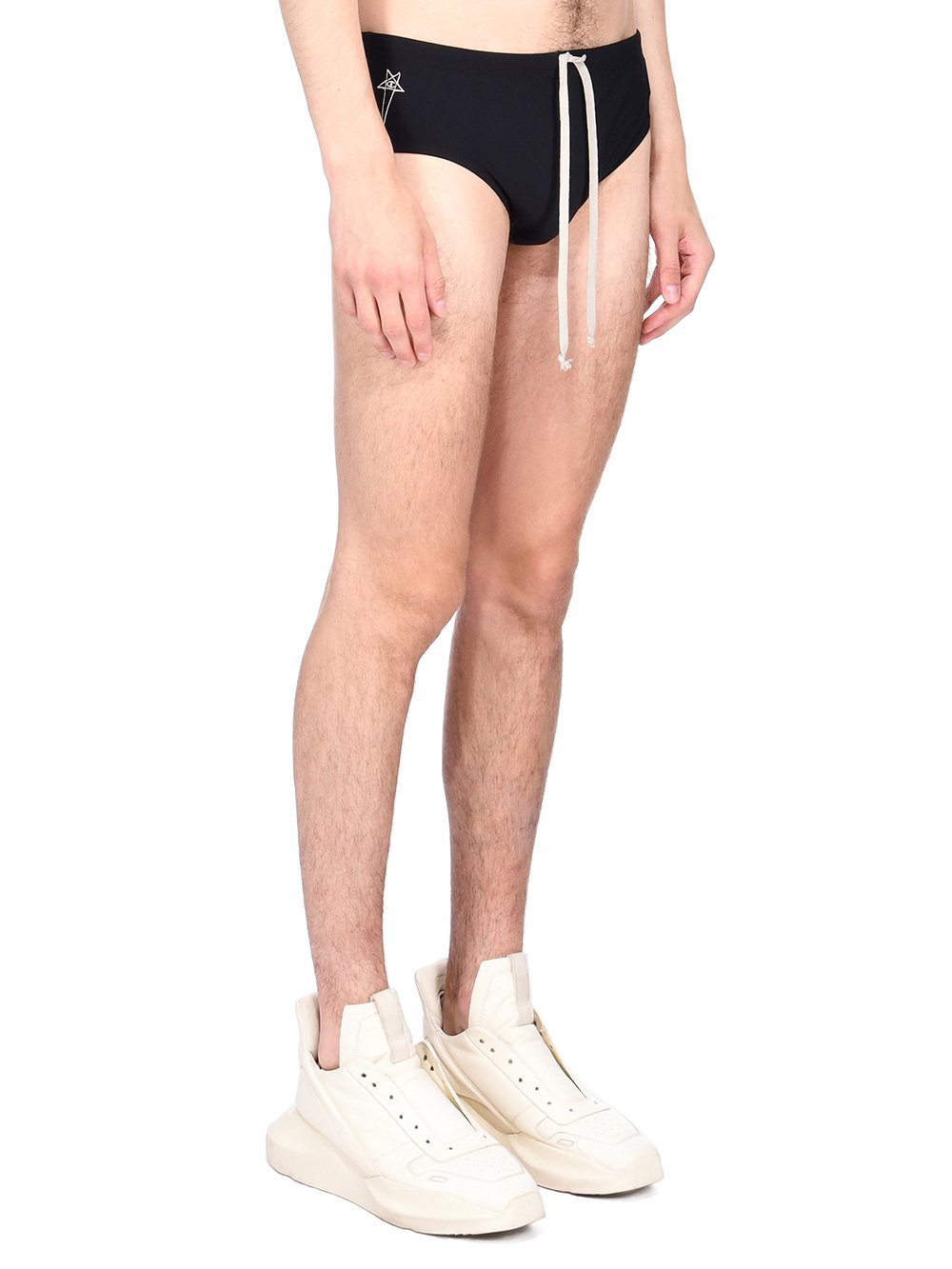 CHAMPION X RICK OWENS SWIM BRIEF IN BLACK RECYCLED NYLON SWIMWEAR JERSEY