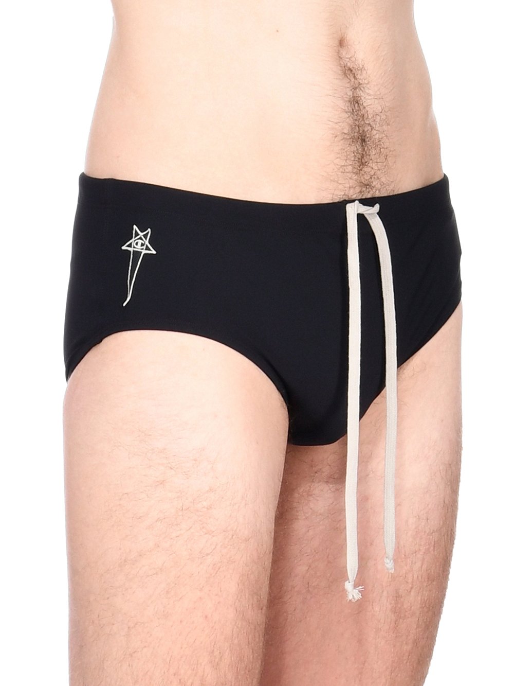 CHAMPION X RICK OWENS SWIM BRIEF IN BLACK RECYCLED NYLON SWIMWEAR JERSEY