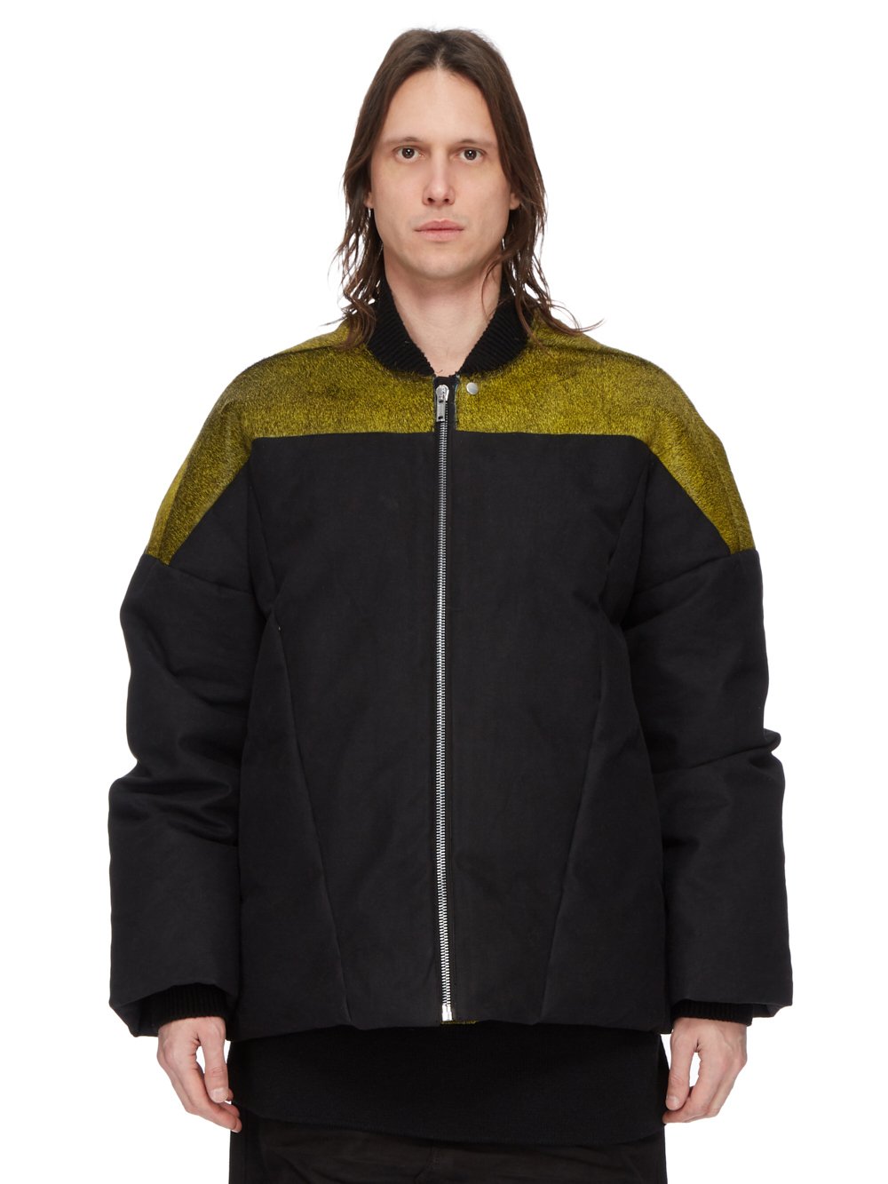 RICK OWENS FW23 LUXOR RUNWAY FLIGHT JKT IN MELANGE UNSHAVED COW LEATHER AND MOLESKIN