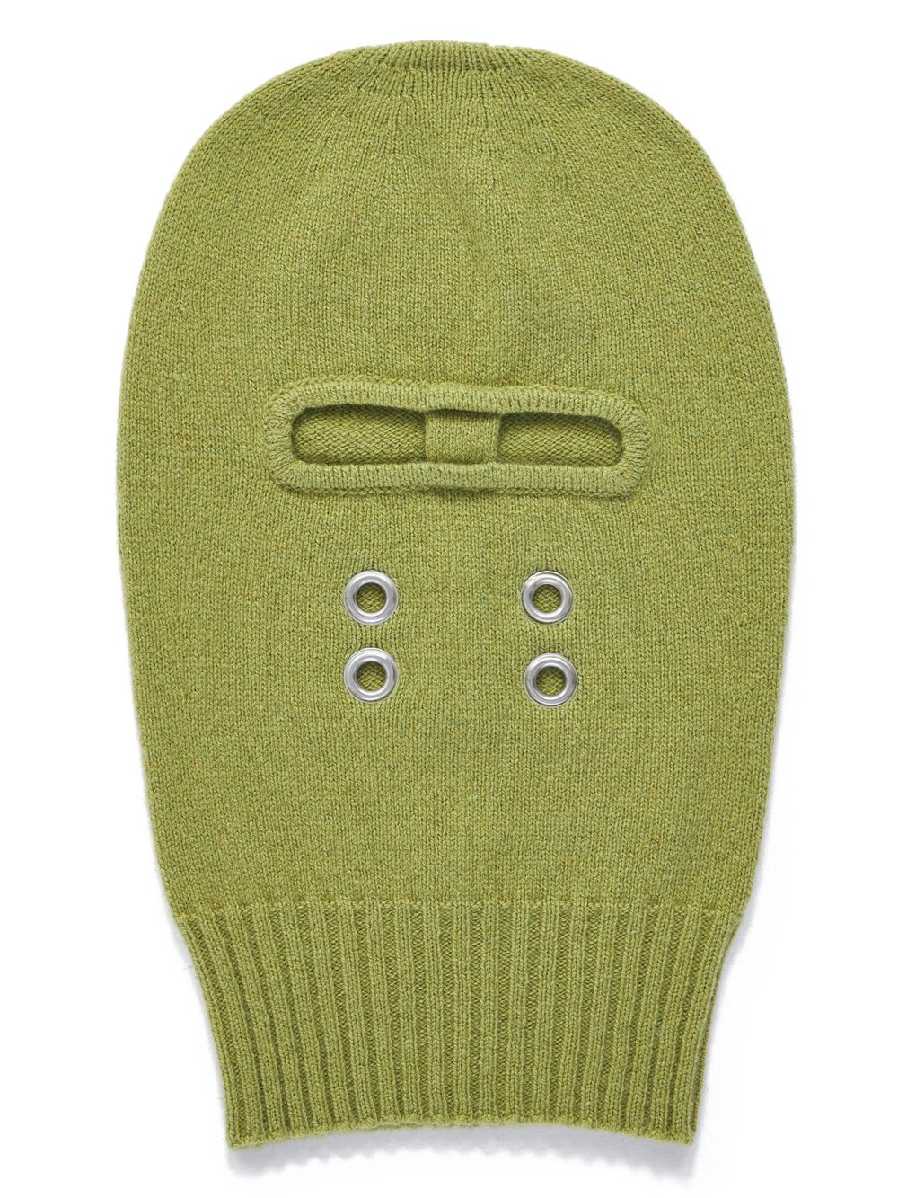 RICK OWENS FW23 LUXOR GIMP BALACLAVA IN ACID YELLOW RECYCLED CASHMERE KNIT RICK OWENS FW23 LUXOR GIMP BALACLAVA IN ACID YELLOW RECYCLED CASHMERE KNIT