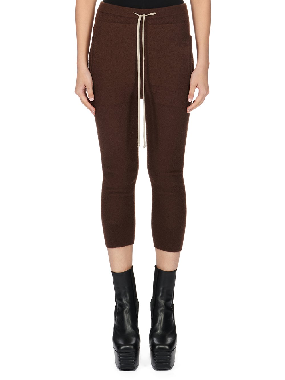 RICK OWENS FW23 LUXOR TRACK PANTS IN BROWN BOILED CASHMERE KNIT