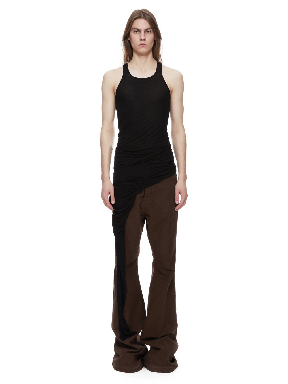 RICK OWENS FW23 LUXOR ZIGGY BANANA TANK IN BLACK VISCOSE SILK RIB JERSEY RICK OWENS FW23 LUXOR ZIGGY BANANA TANK IN BLACK VISCOSE SILK RIB JERSEY