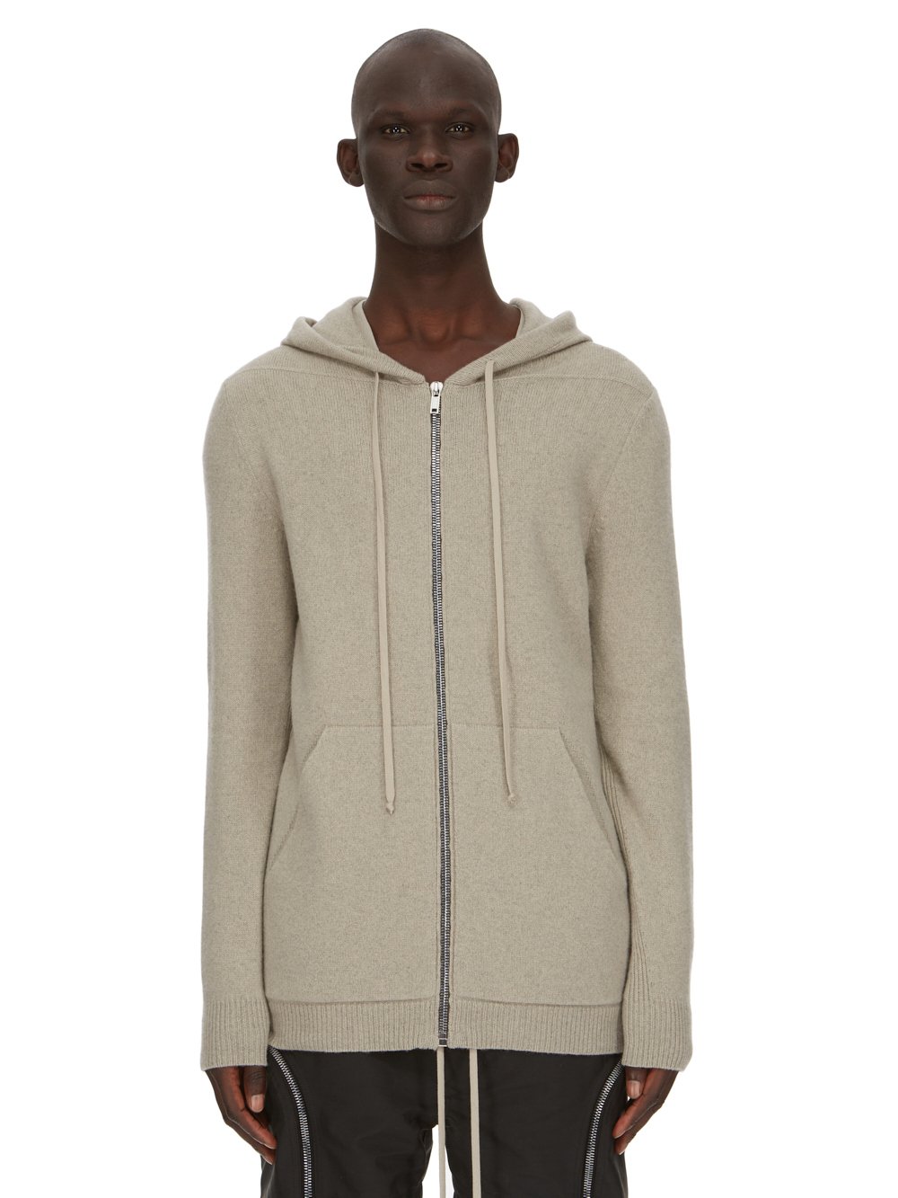 RICK OWENS FW23 LUXOR ZIPPED HOODIE IN PEARL RECYCLED CASHMERE KNIT