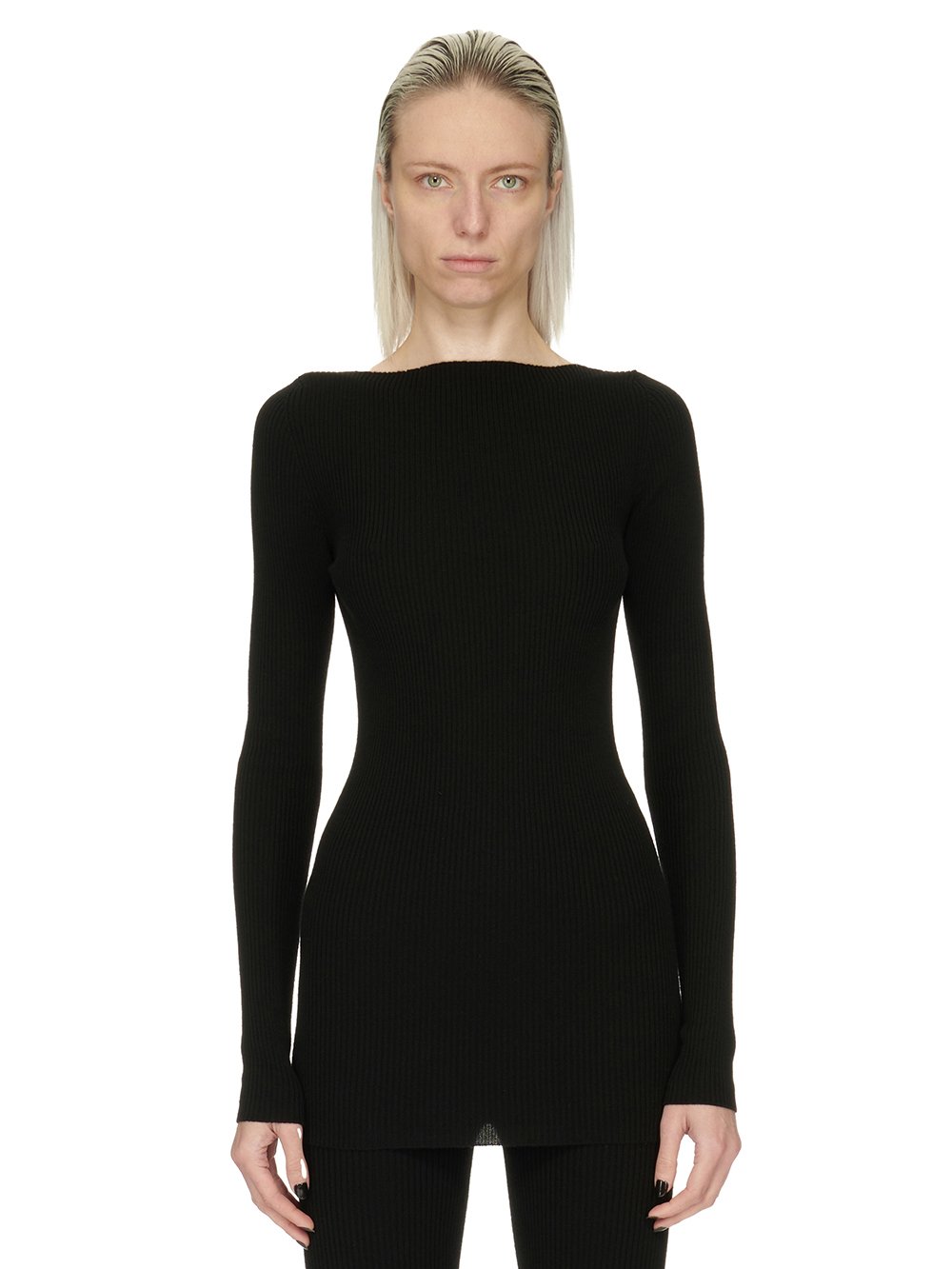 RICK OWENS FW23 LUXOR AL TOP IN BLACK LIGHTWEIGHT RIBBED KNIT