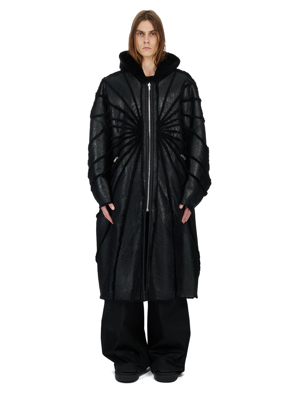 RICK OWENS FW23 LUXOR JUMBO PETER PEA IN BLACK BUTTER LAMB SHEARLING RADIANCE