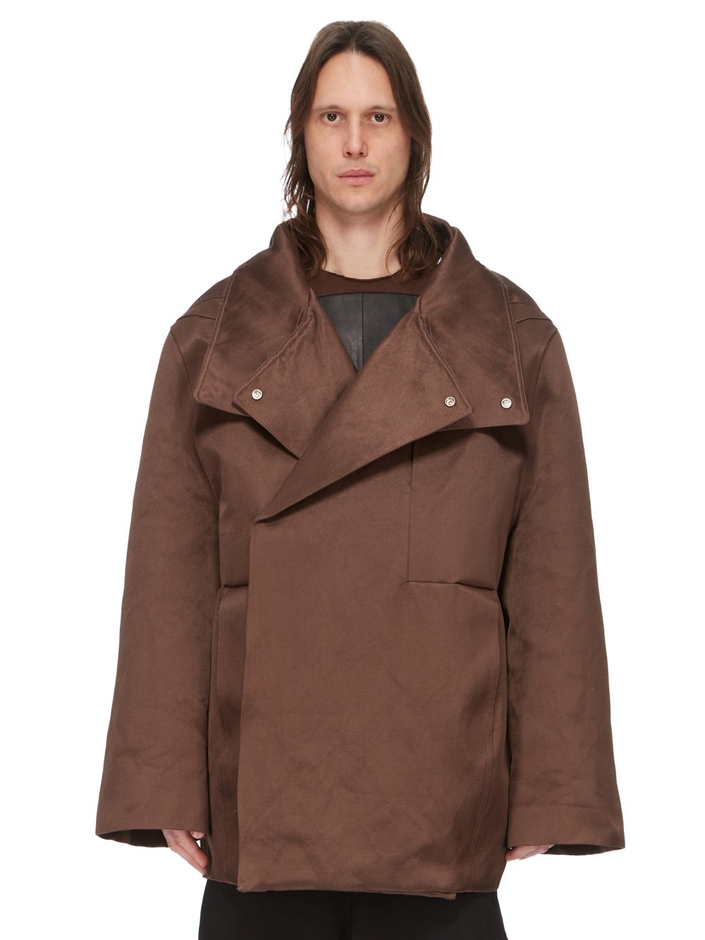 RICK OWENS FW23 LUXOR RUNWAY LUXOR CABAN IN BROWN COTTON SILK DUCHESSE