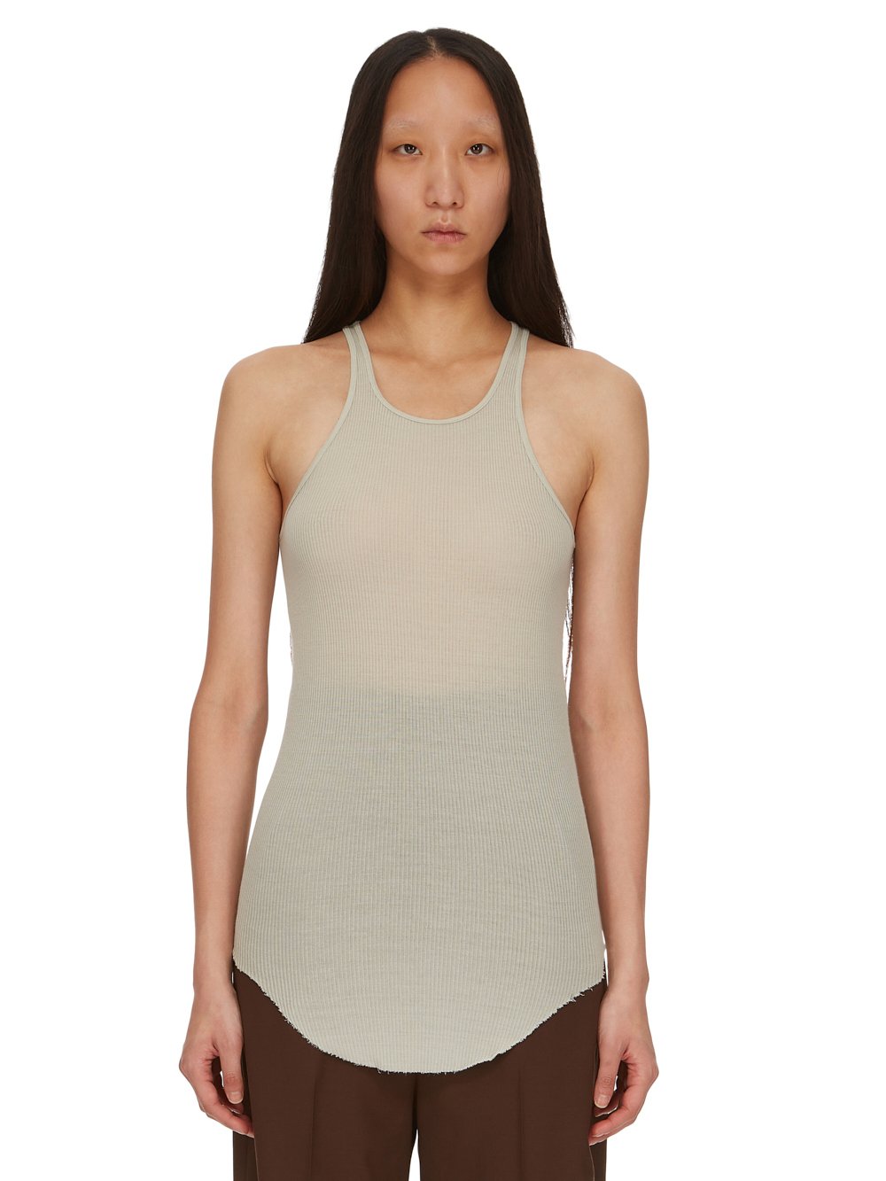 RICK OWENS FW23 LUXOR BASIC RIB TANK IN PEARL VISCOSE SILK RIB JERSEY