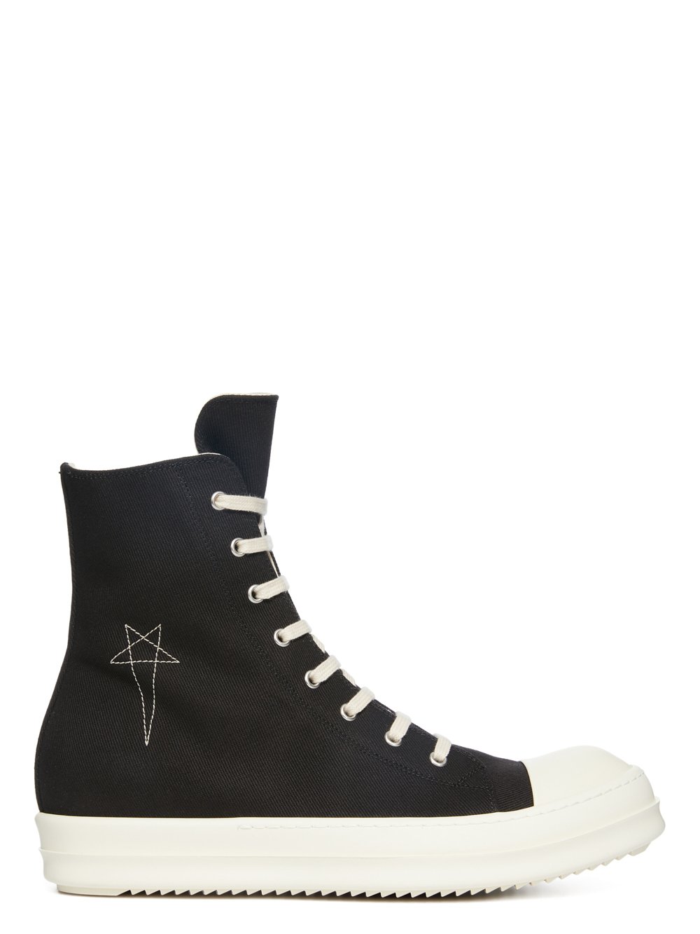 DRKSHDW FW23 LUXOR SNEAKS IN BLACK AND PEARL 13OZ OVERDYED DENIM