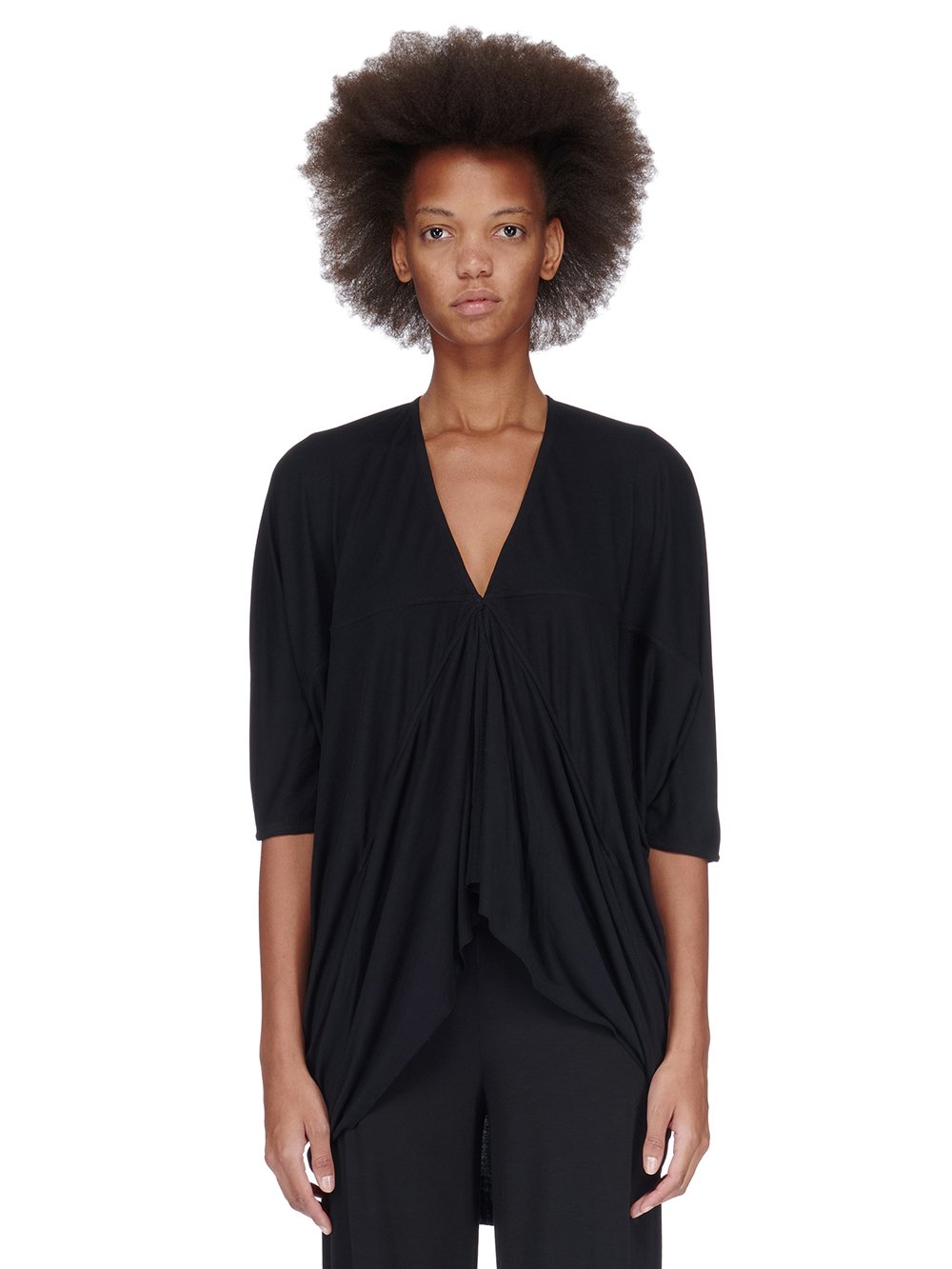 RICK OWENS LILIES FW23 LUXOR EM TOP IN BLACK FLUID VISCOSE JERSEY