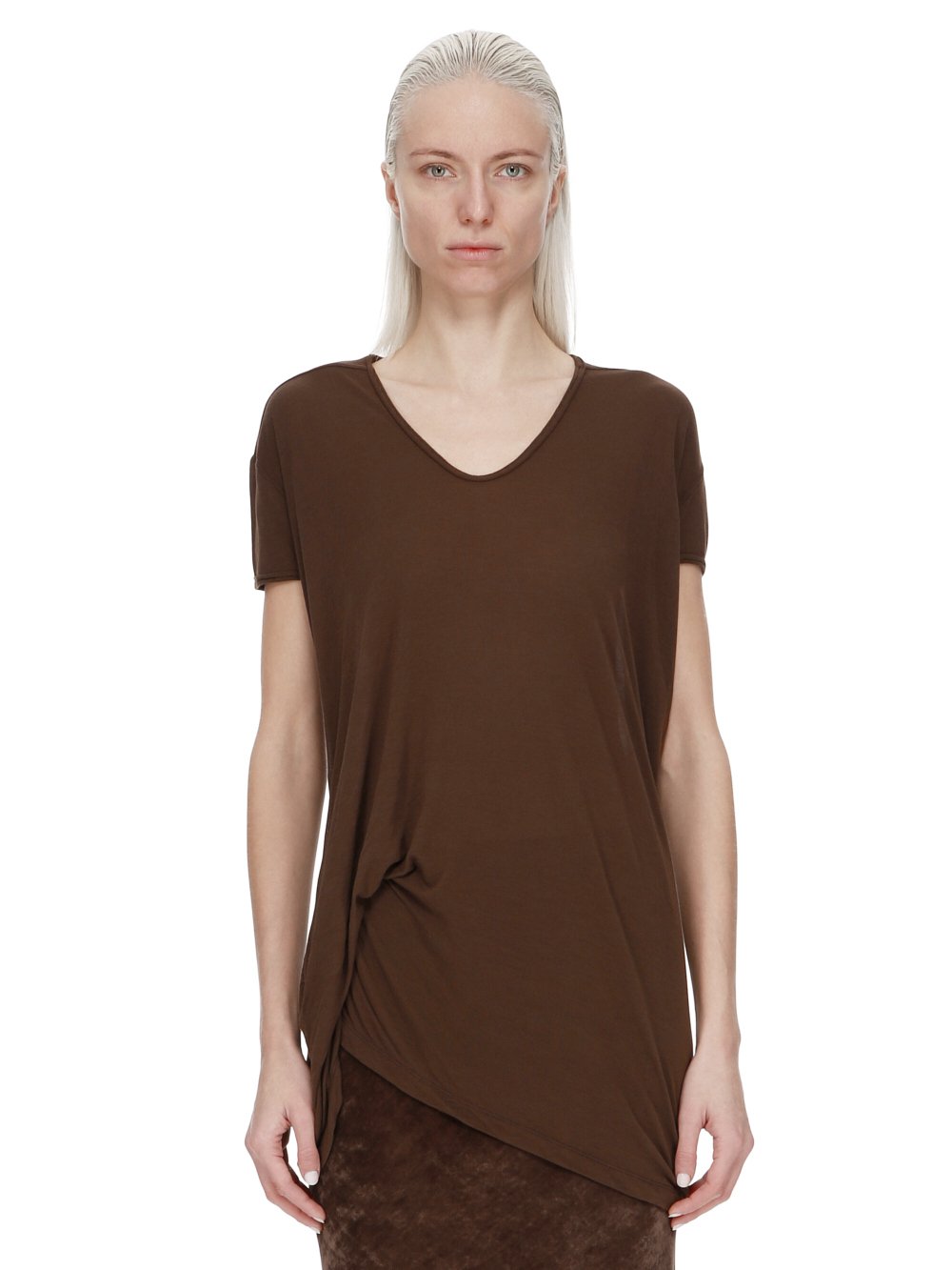 RICK OWENS FW23 LUXOR HIKED T IN BROWN VISCOSE SILK JERSEY