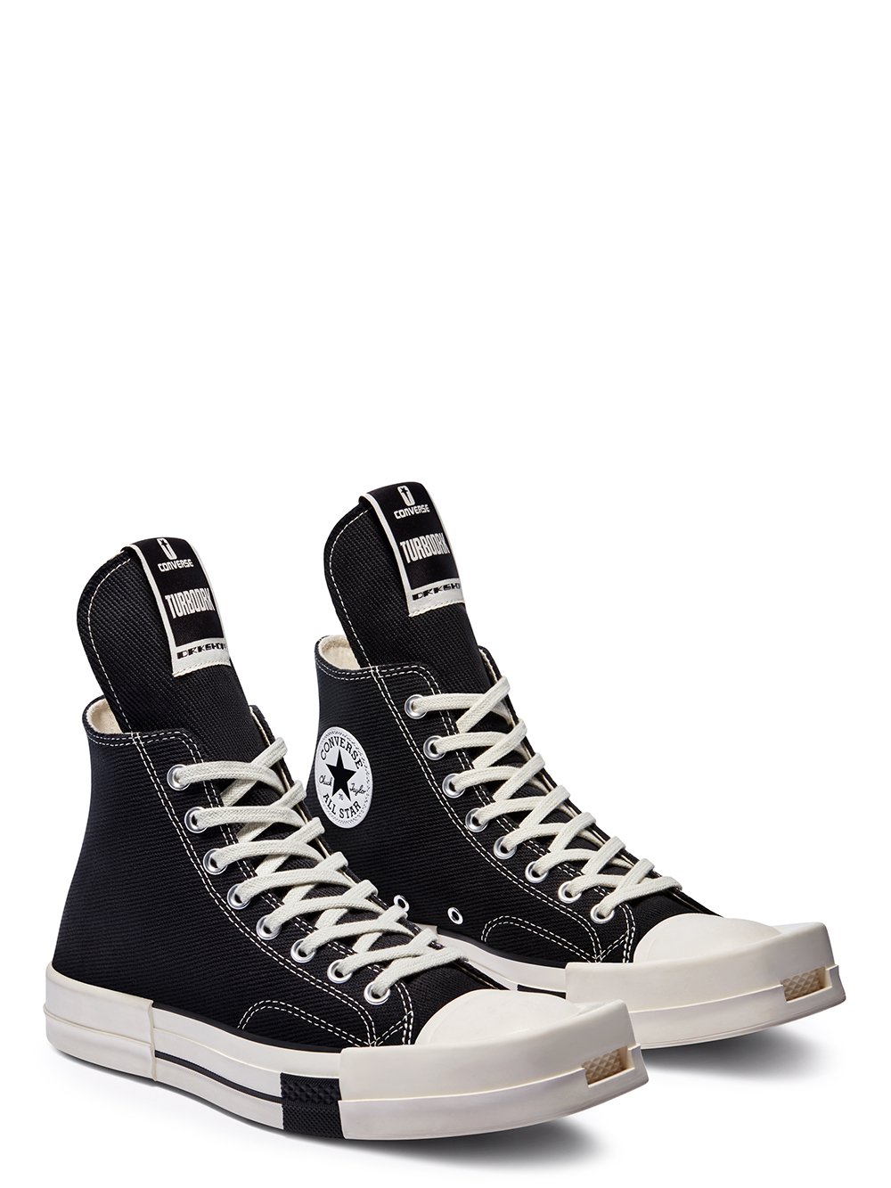 CONVERSE X DRKSHDW TURBODRK HI IN BLACK AND WHITE.