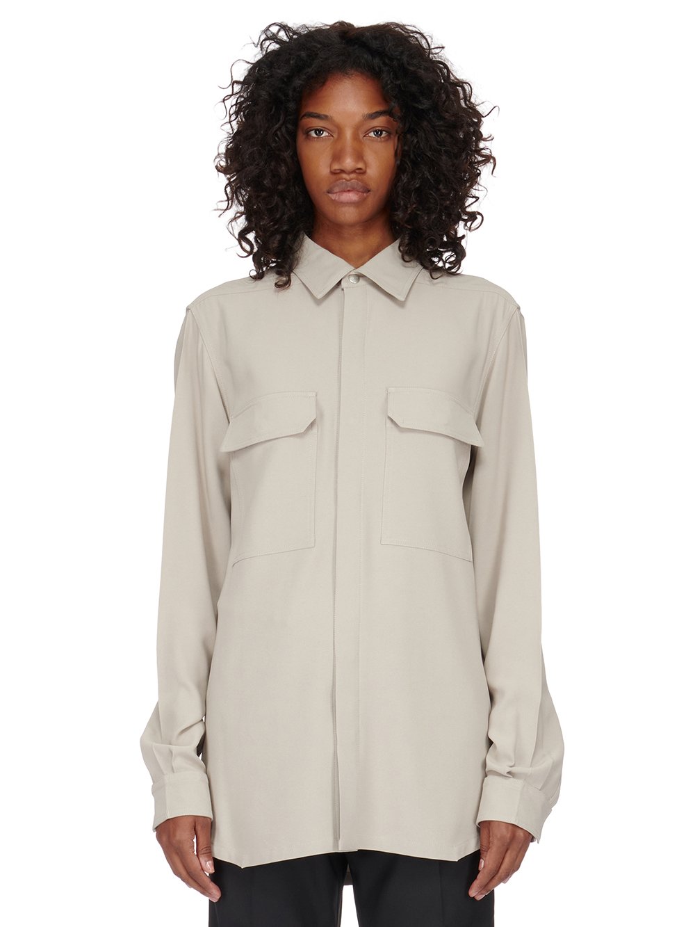 RICK OWENS FW23 LUXOR OUTERSHIRT IN PEARL HEAVY CADY 