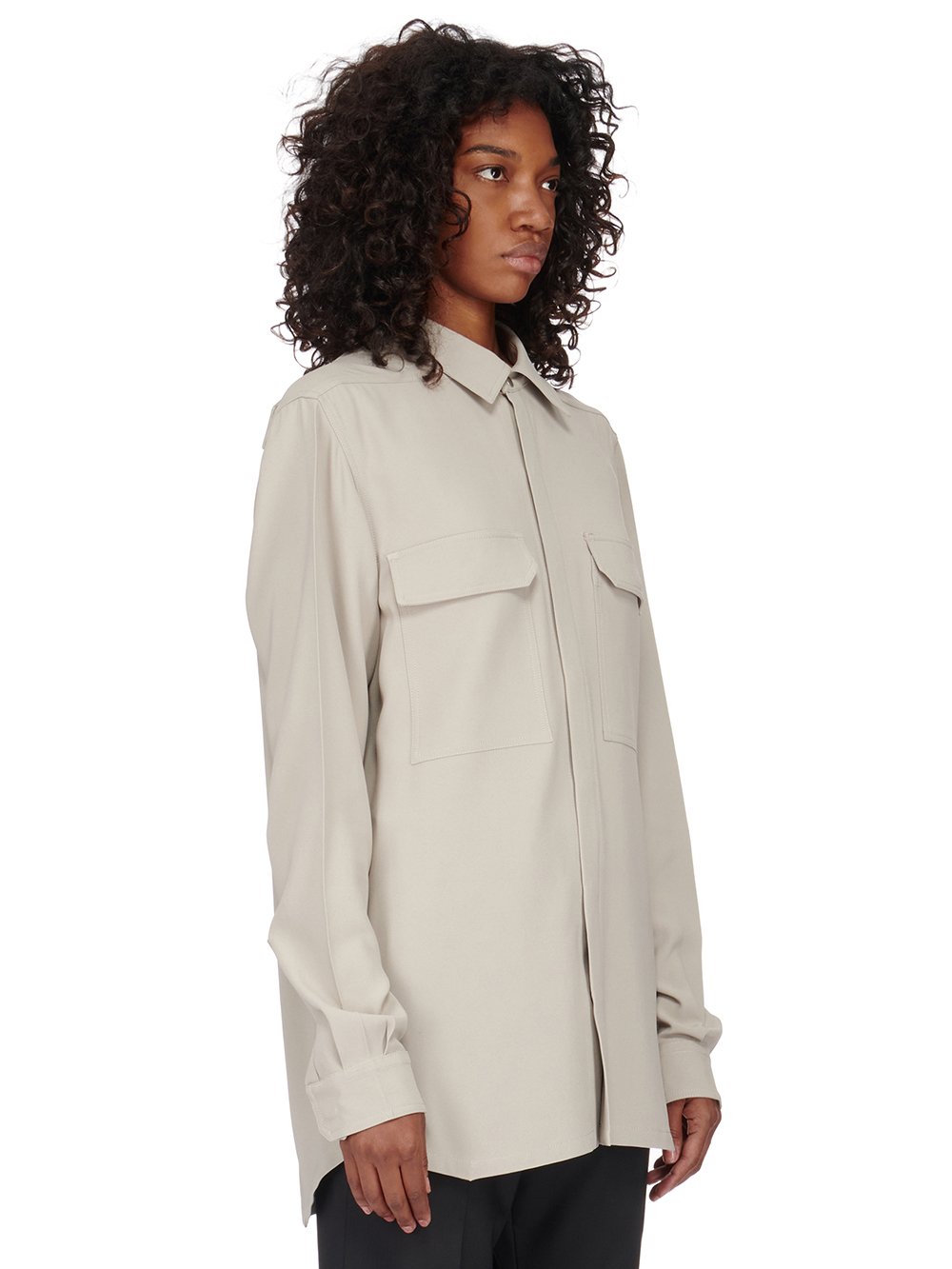 RICK OWENS FW23 LUXOR OUTERSHIRT IN PEARL HEAVY CADY 