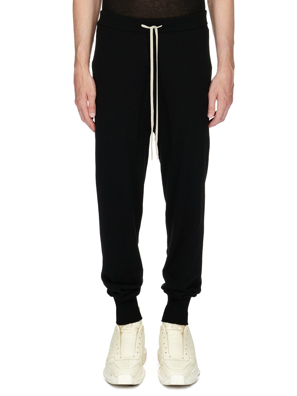 RICK OWENS FW23 LUXOR TRACK PANTS IN BLACK LIGHTWEIGHT RASATO KNIT