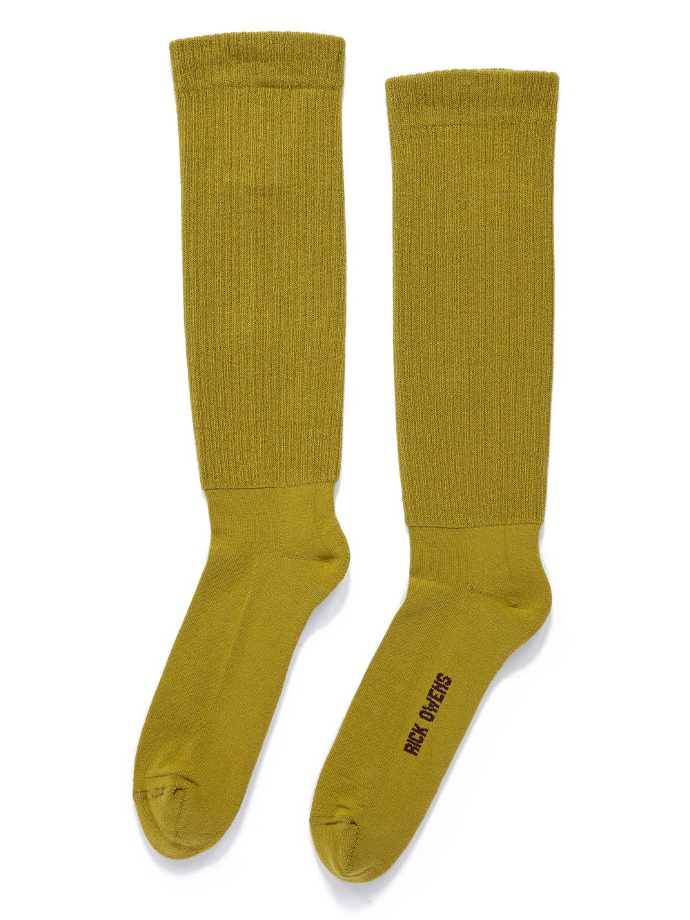 RICK OWENS FW23 LUXOR MID CALF SOCKS IN ACID AND AMETHYST COTTON KNIT